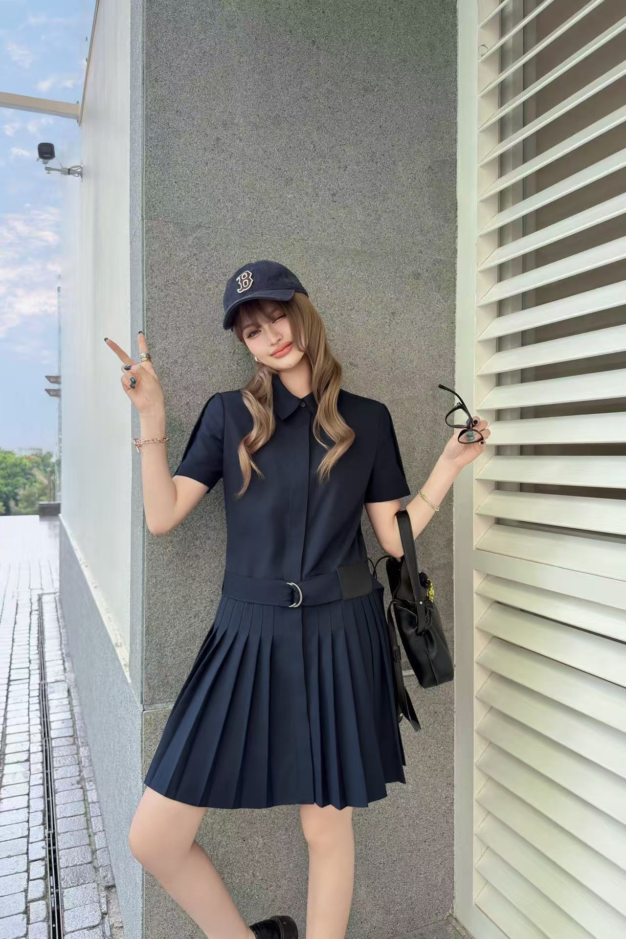 L0WEW 襟付きプリーツドレス【50％割引+送料無料】