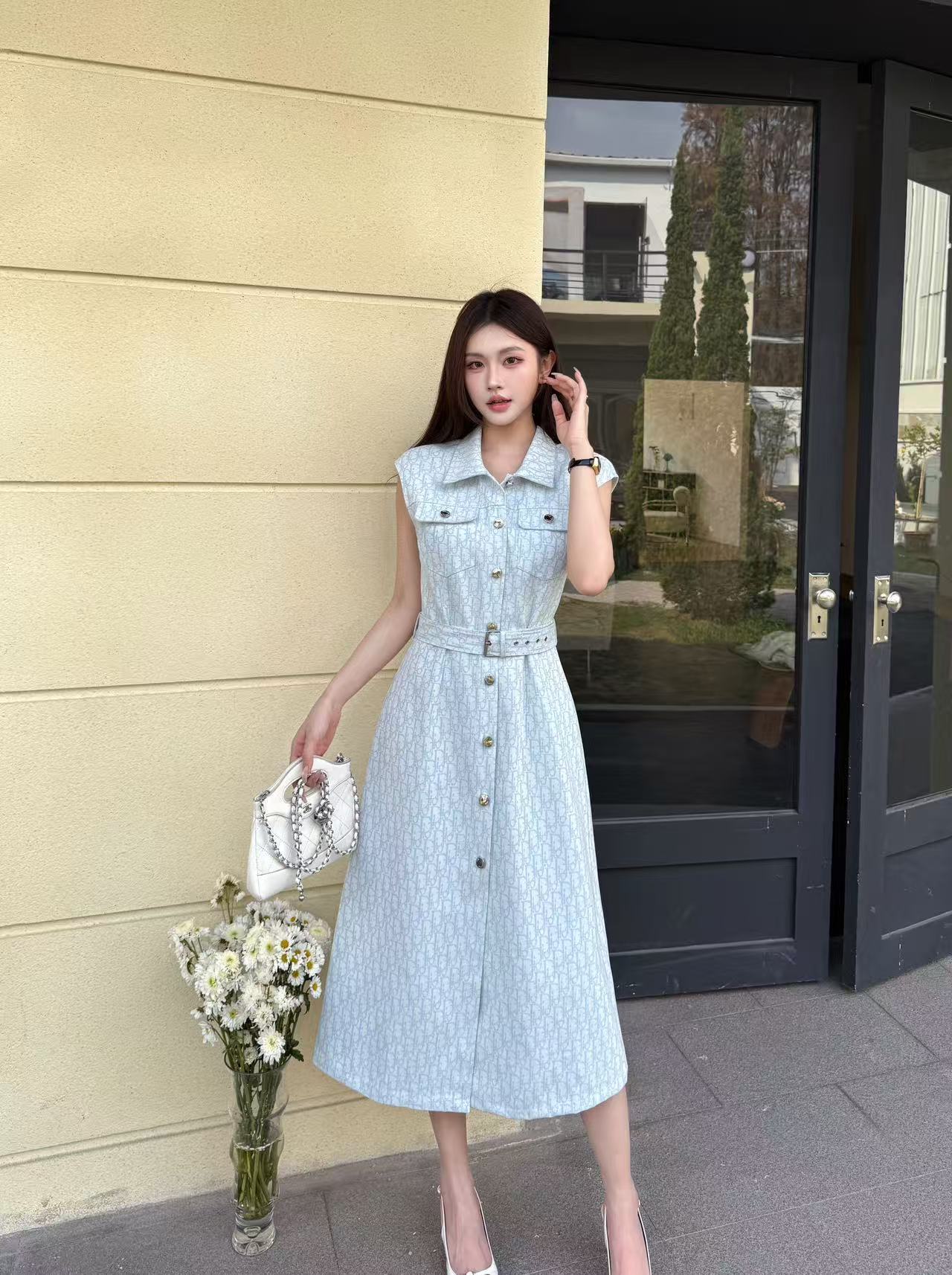 DIOR 上質ジャカードデニム ノースリーブドレス【50％割引+送料無料】