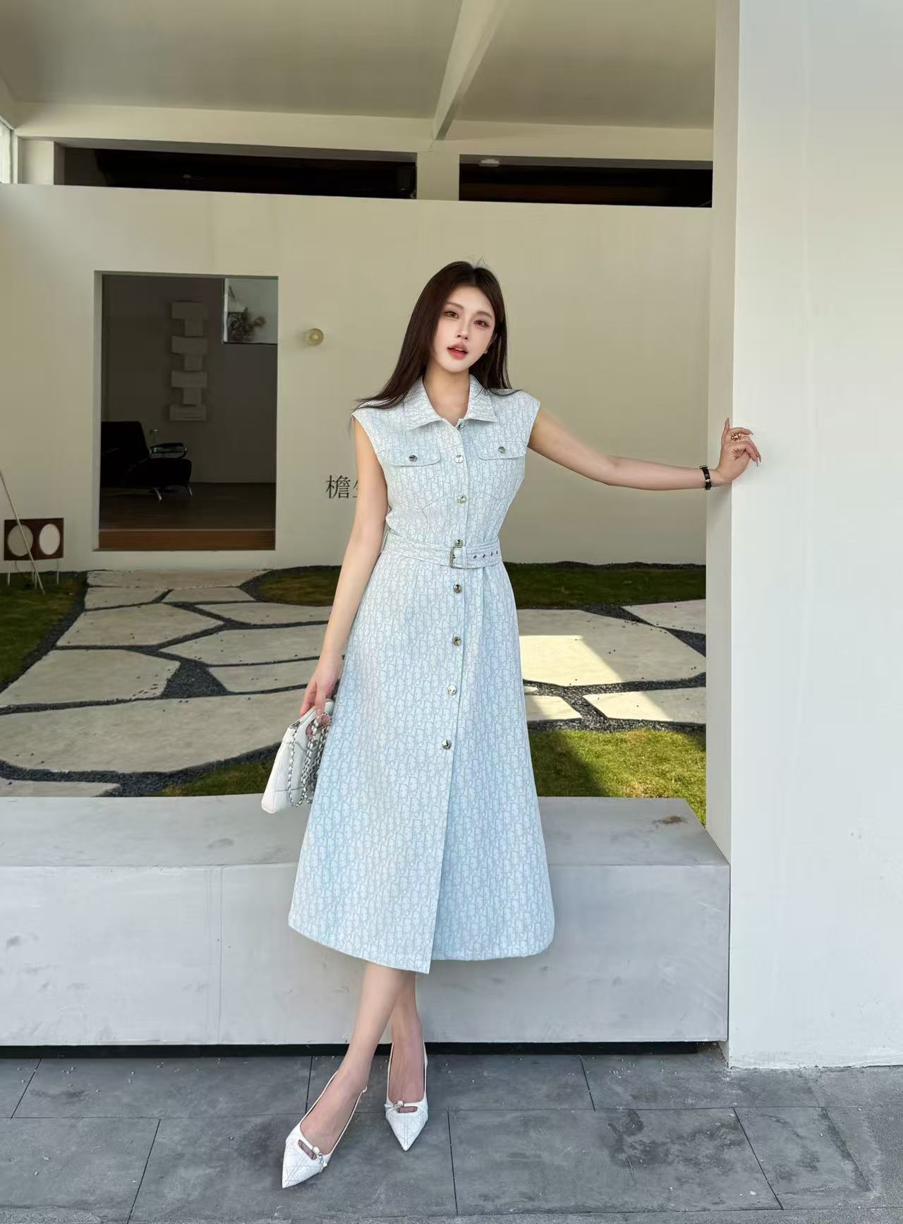 DIOR 上質ジャカードデニム ノースリーブドレス【50％割引+送料無料】