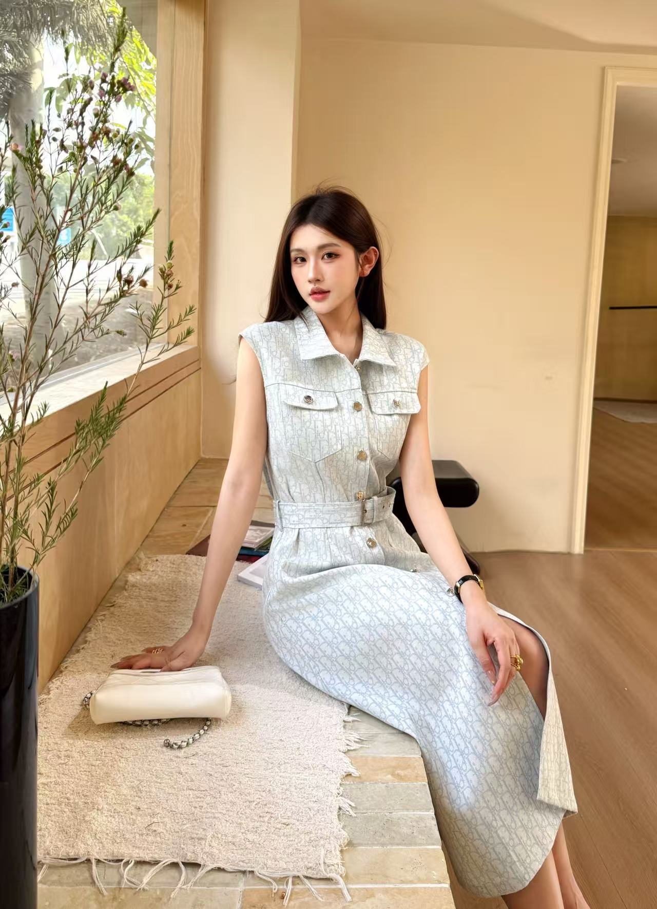 DIOR 上質ジャカードデニム ノースリーブドレス【50％割引+送料無料】