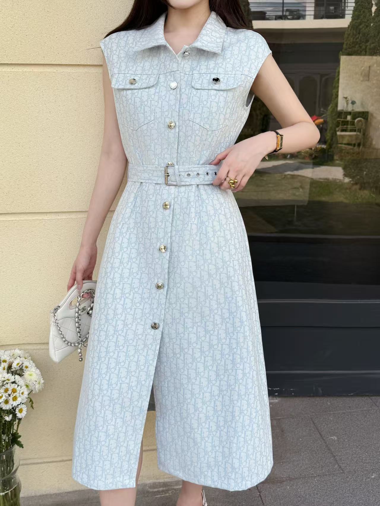 DIOR 上質ジャカードデニム ノースリーブドレス【50％割引+送料無料】