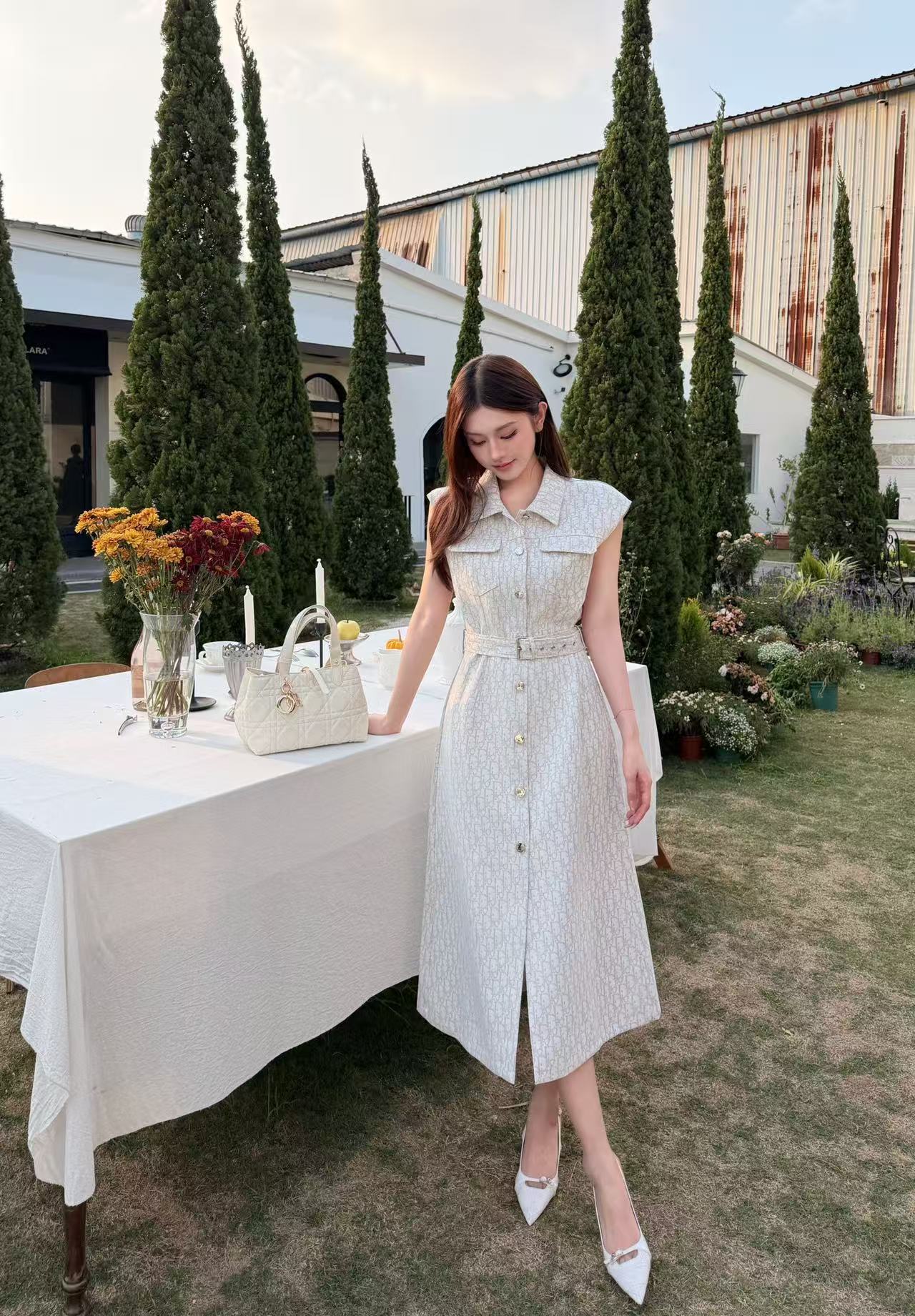 DIOR 上質ジャカードデニム ノースリーブドレス【50％割引+送料無料】