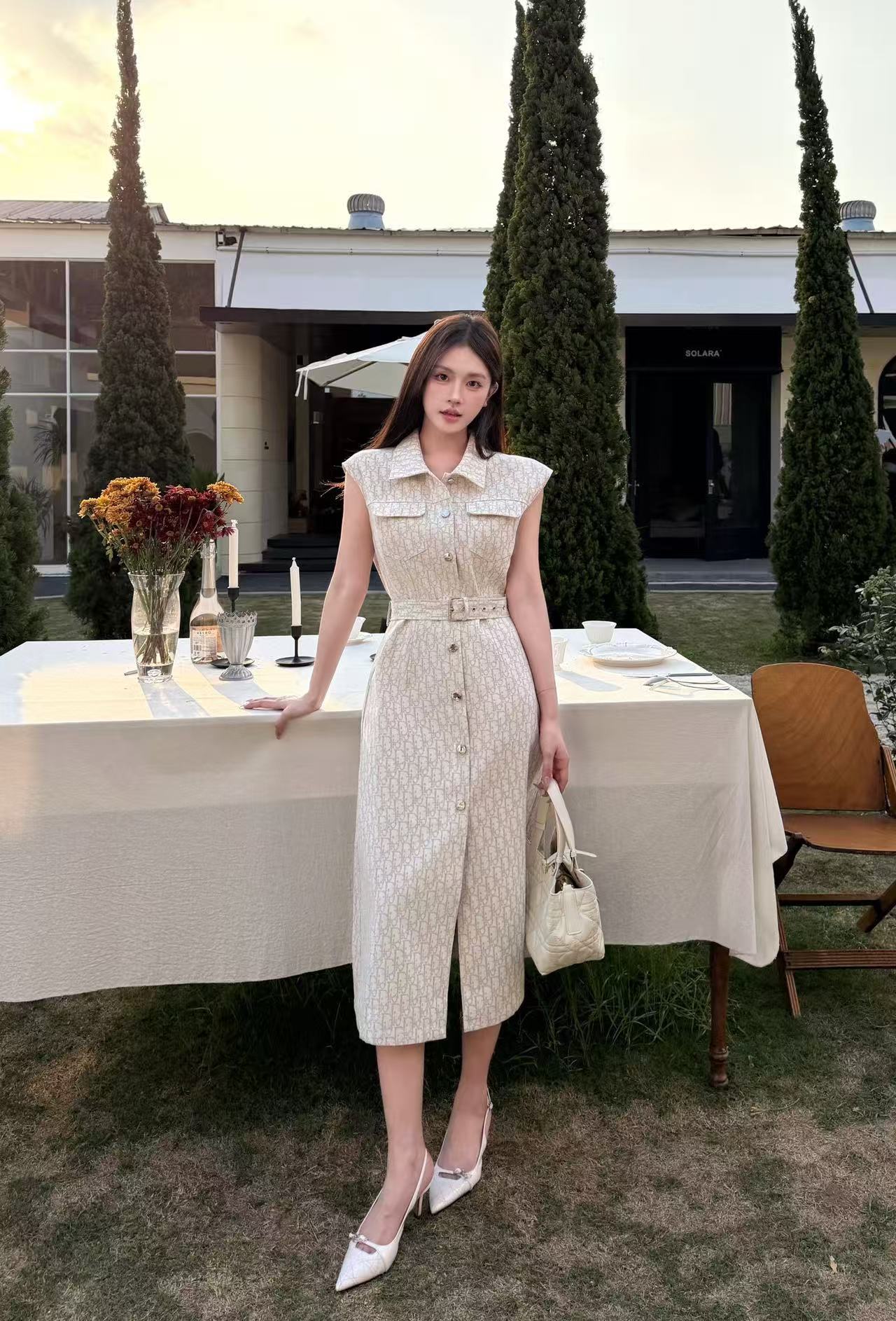 DIOR 上質ジャカードデニム ノースリーブドレス【50％割引+送料無料】