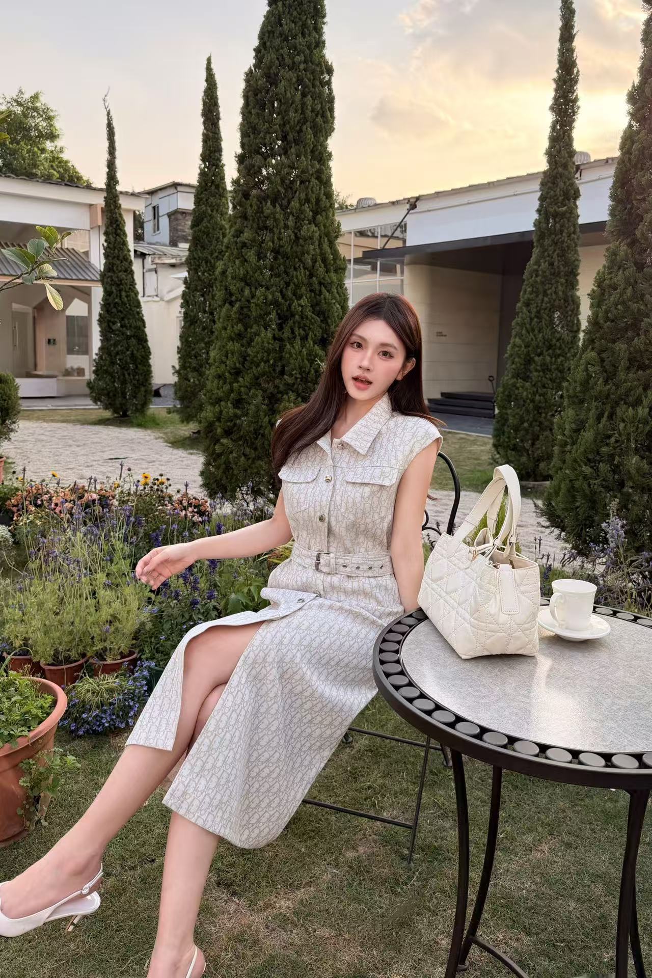 DIOR 上質ジャカードデニム ノースリーブドレス【50％割引+送料無料】