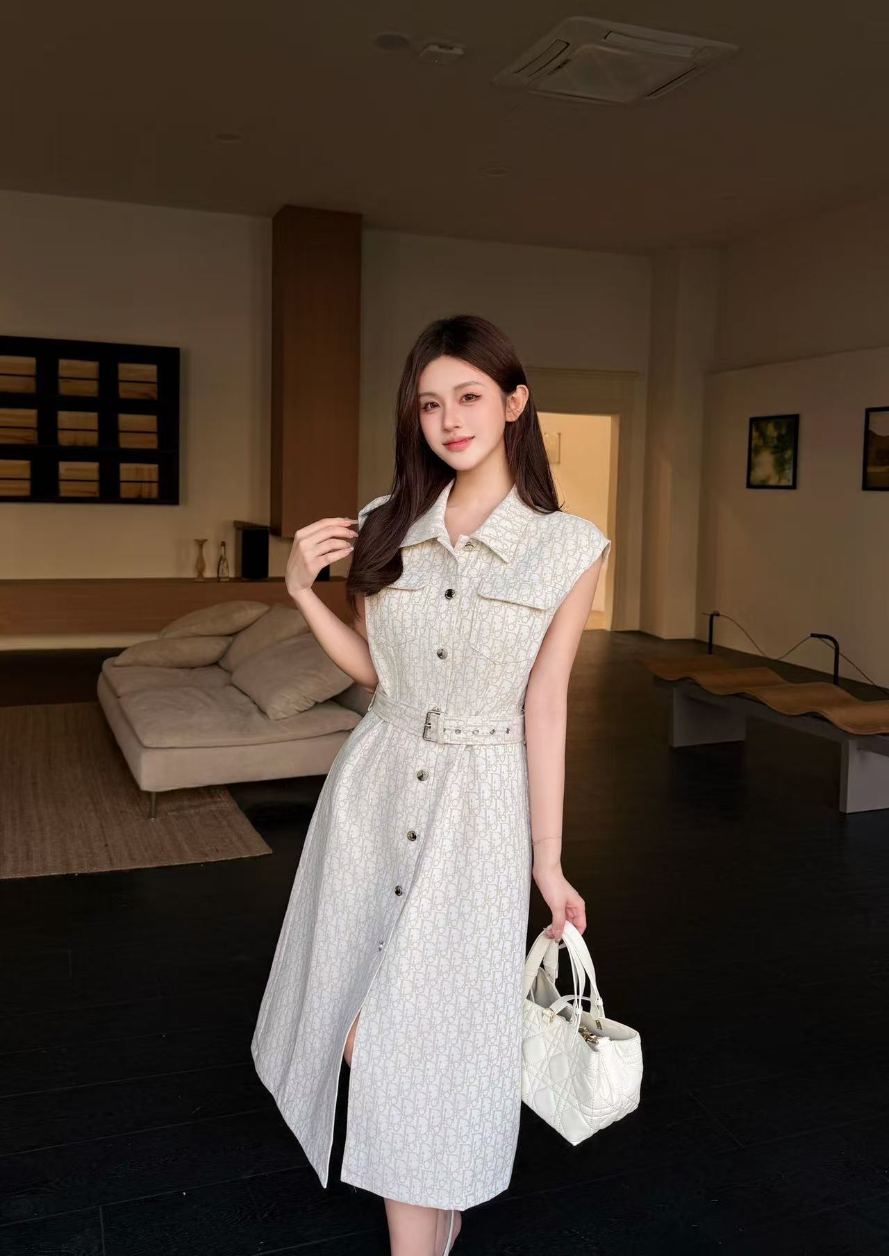 DIOR 上質ジャカードデニム ノースリーブドレス【50％割引+送料無料】