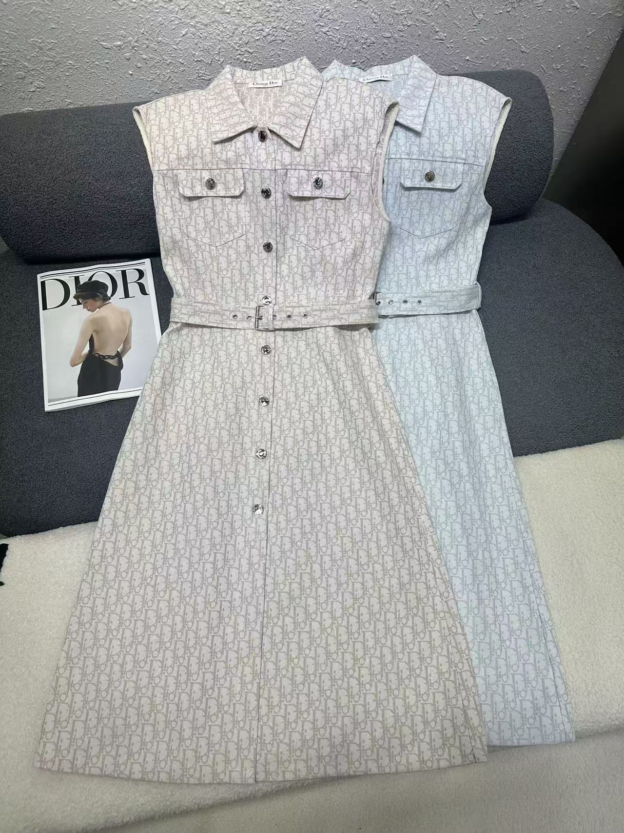 DIOR 上質ジャカードデニム ノースリーブドレス【50％割引+送料無料】