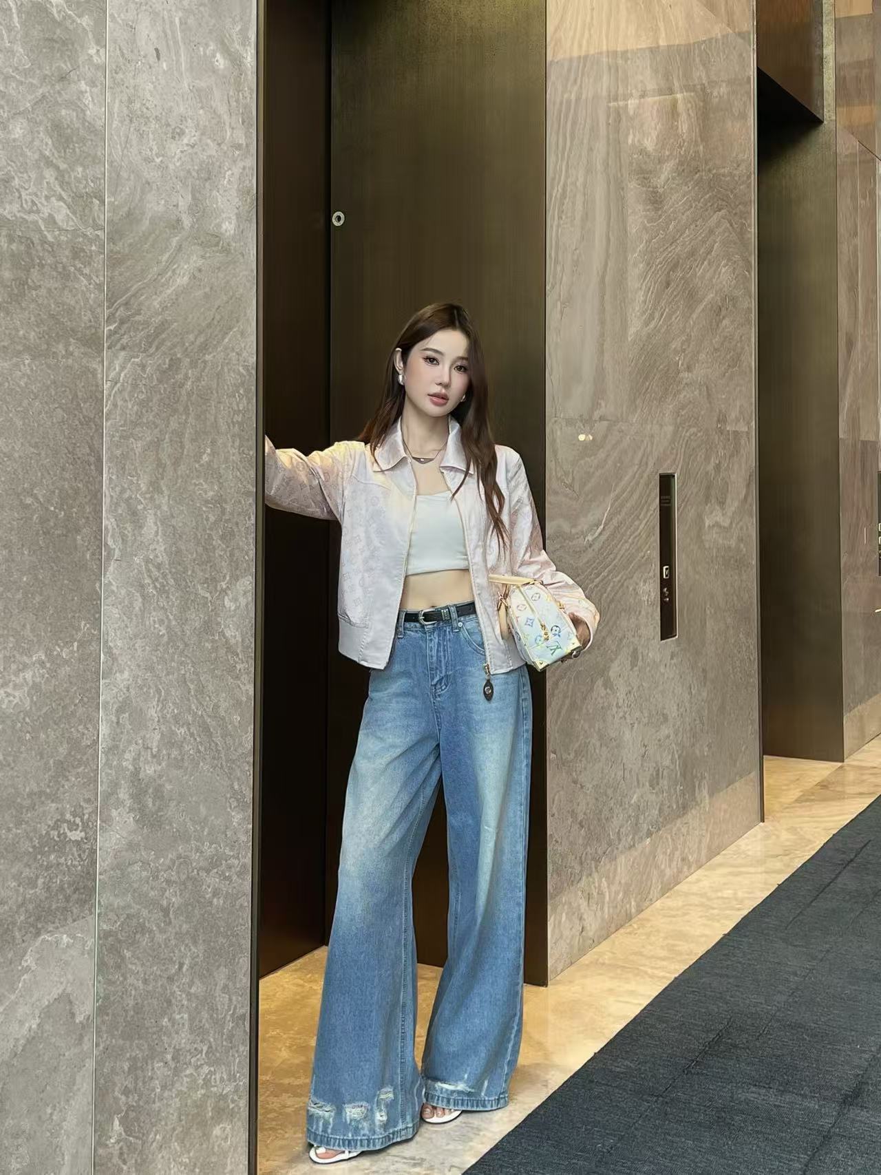 LV 高品質プリント ジップアップ襟付きジャケット【50％割引+送料無料】