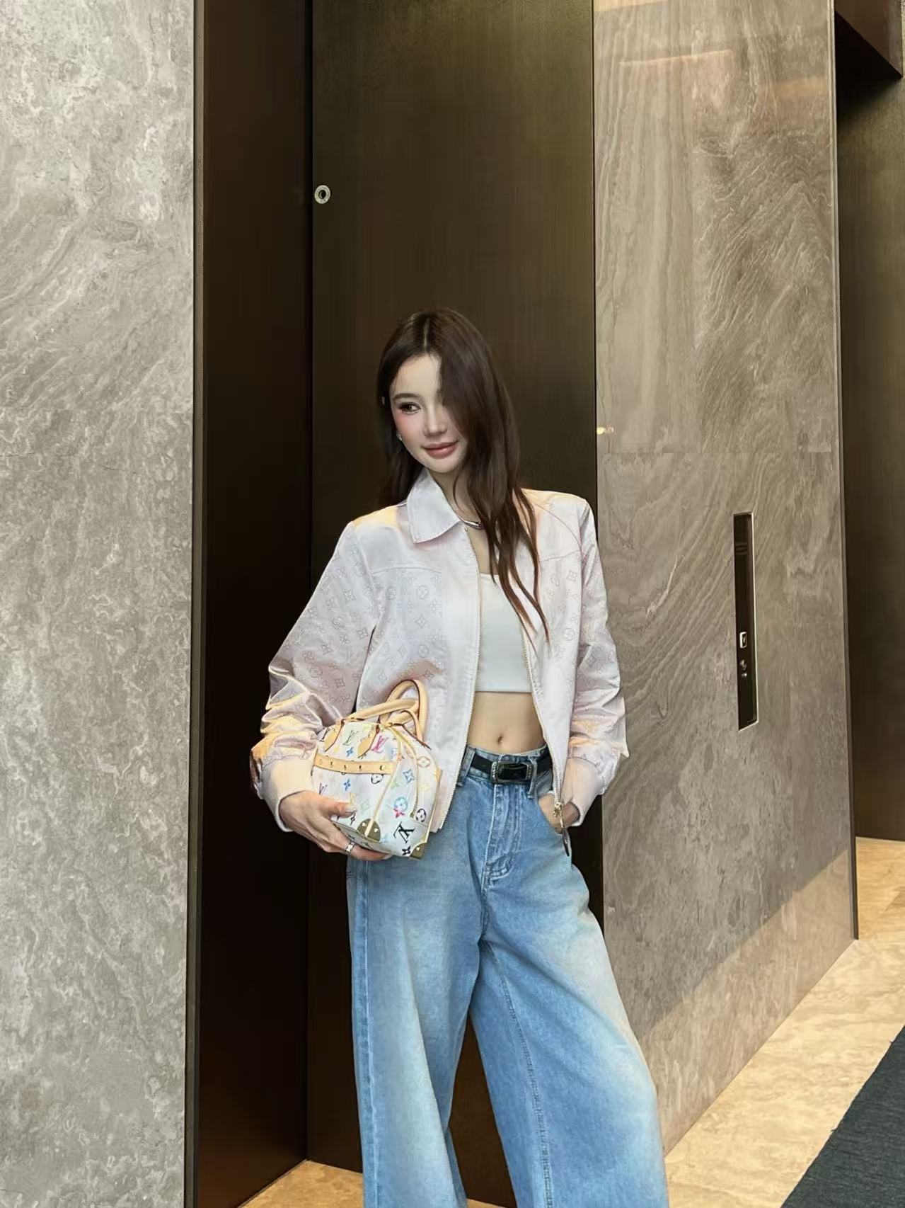 LV 高品質プリント ジップアップ襟付きジャケット【50％割引+送料無料】