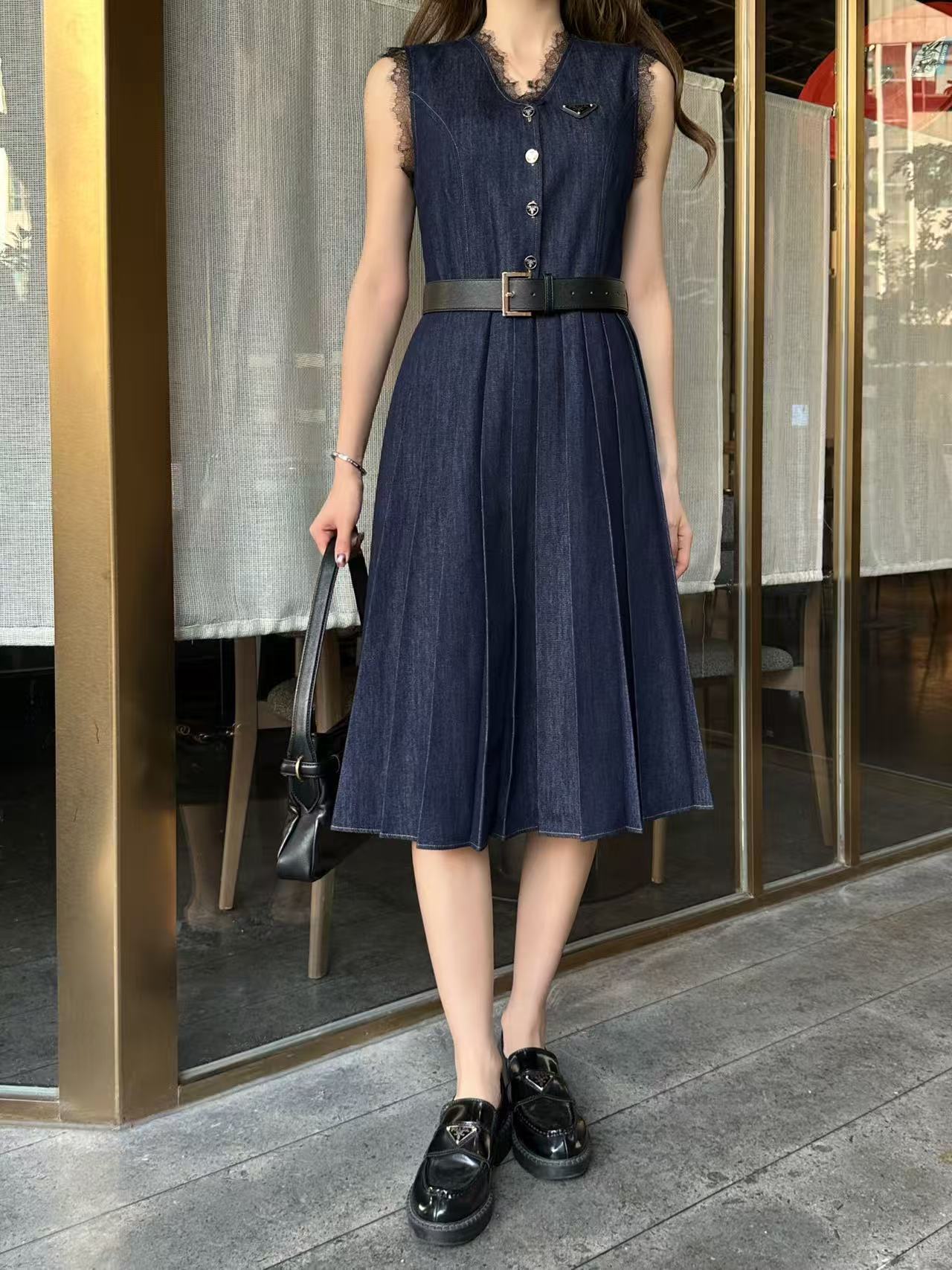 PR4DA レーストリム Vネック デニムワンピース【50％割引+送料無料】