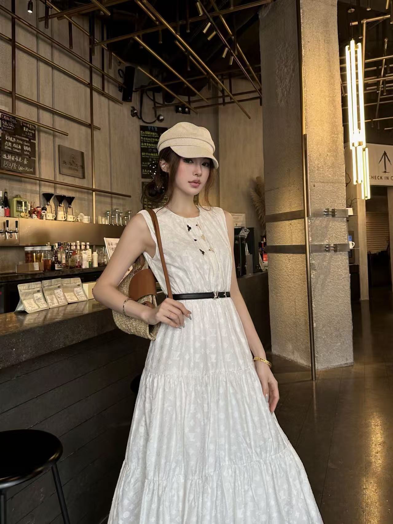 LV 高品質プリント ノースリーブワンピース【50％割引+送料無料】