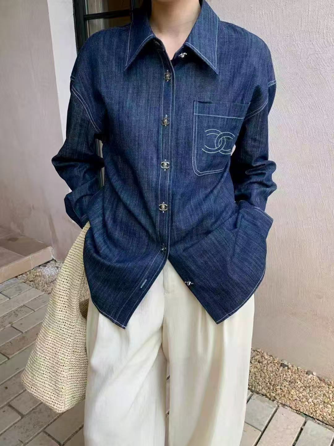 CHANE1 ダブルC デニムシャツ【50％割引+送料無料】