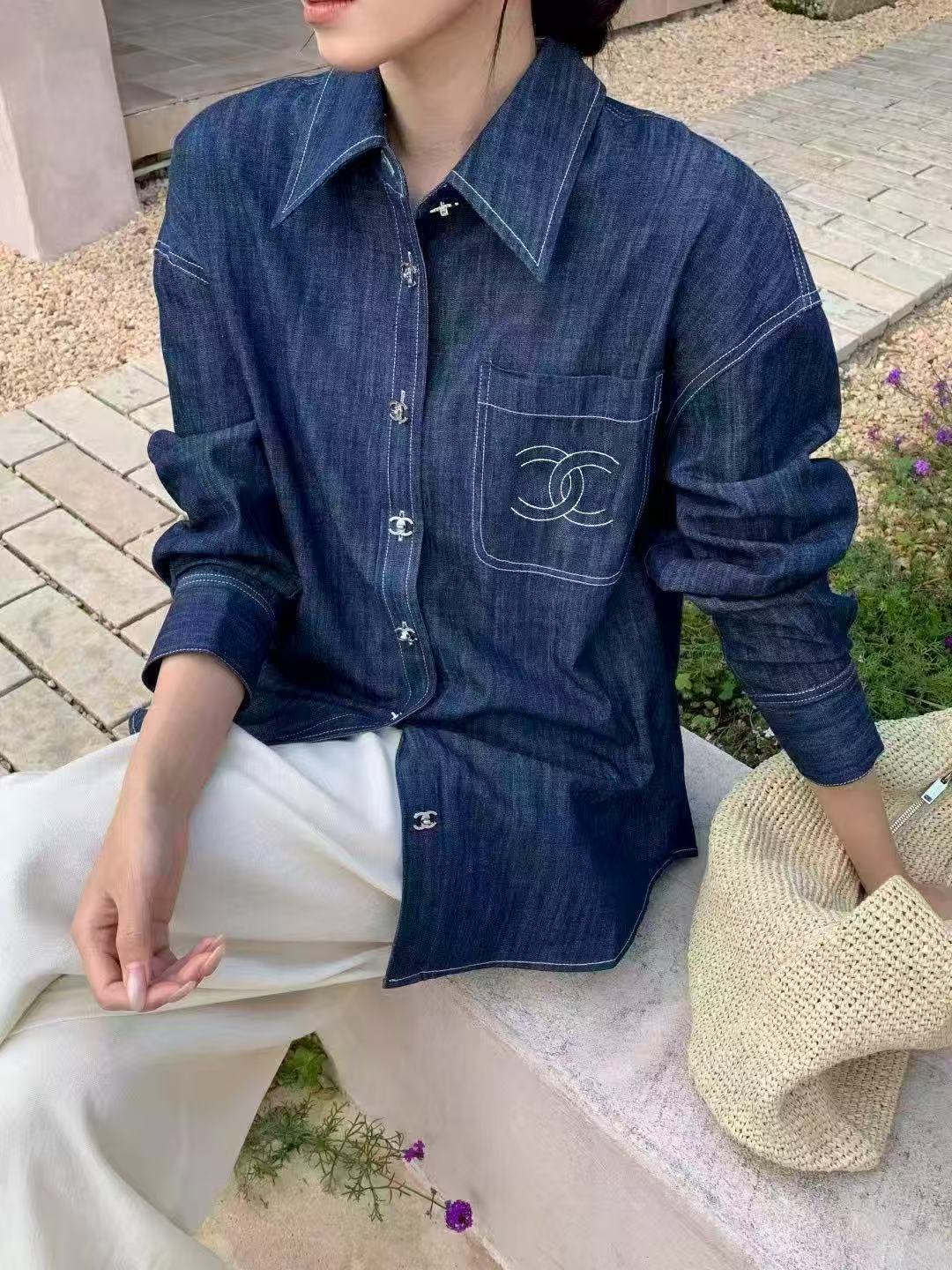 CHANE1 ダブルC デニムシャツ【50％割引+送料無料】