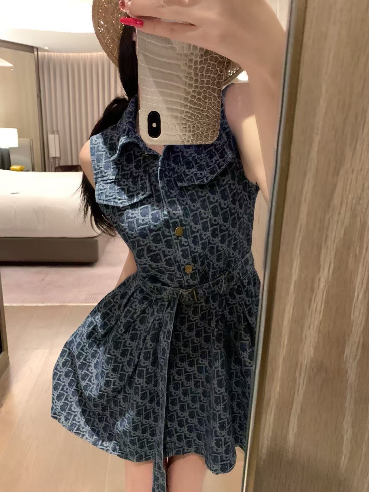 DI0Rジャカードデニムのノースリーブドレス【50％割引+送料無料】