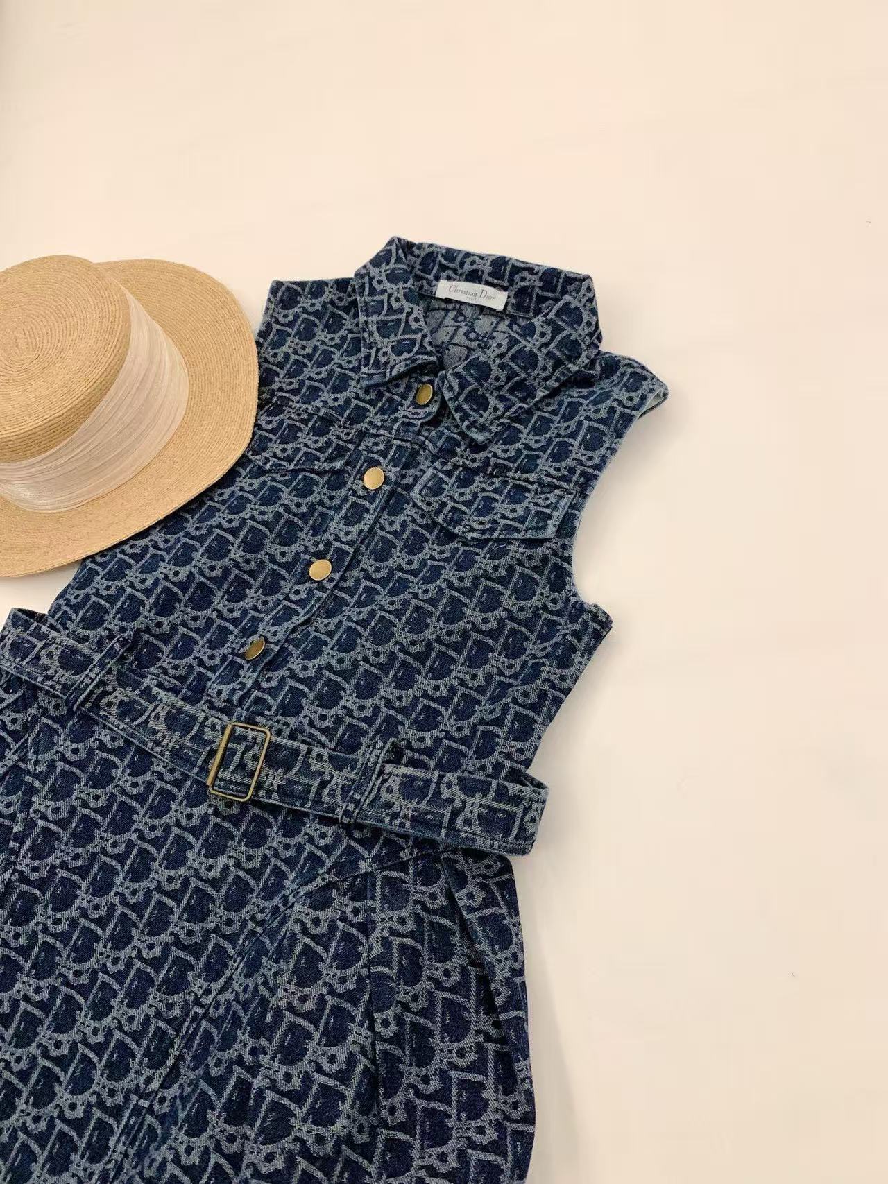 DI0Rジャカードデニムのノースリーブドレス【50％割引+送料無料】