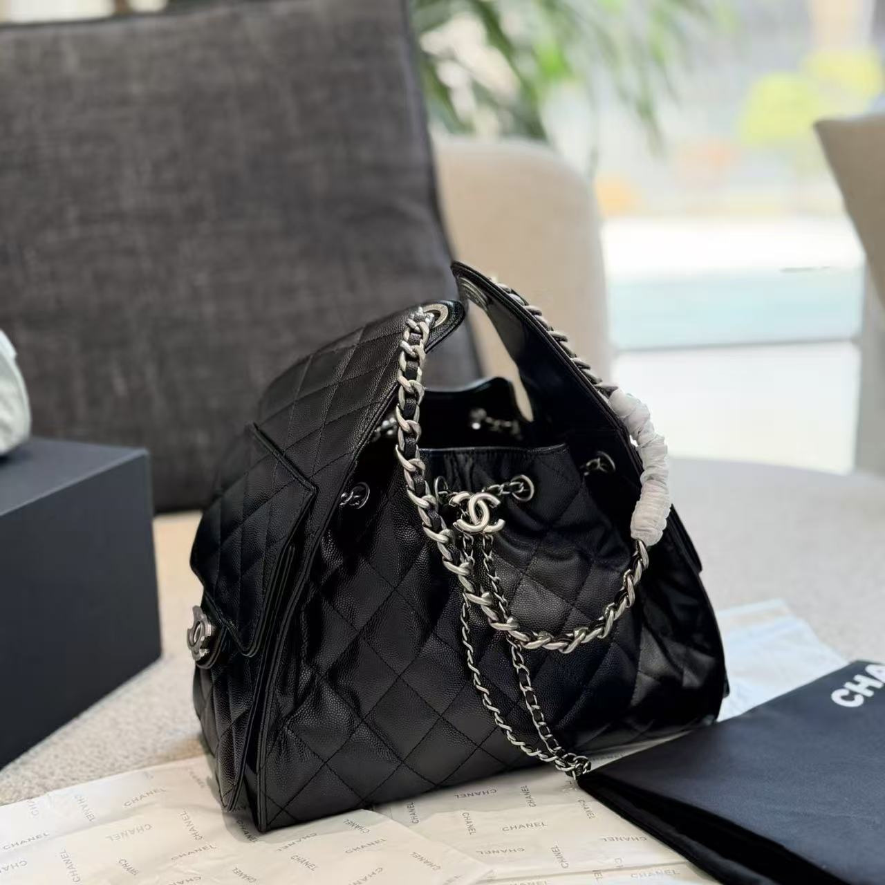 CHANE1 チェーンレザーバケットバッグ【50％割引+送料無料】