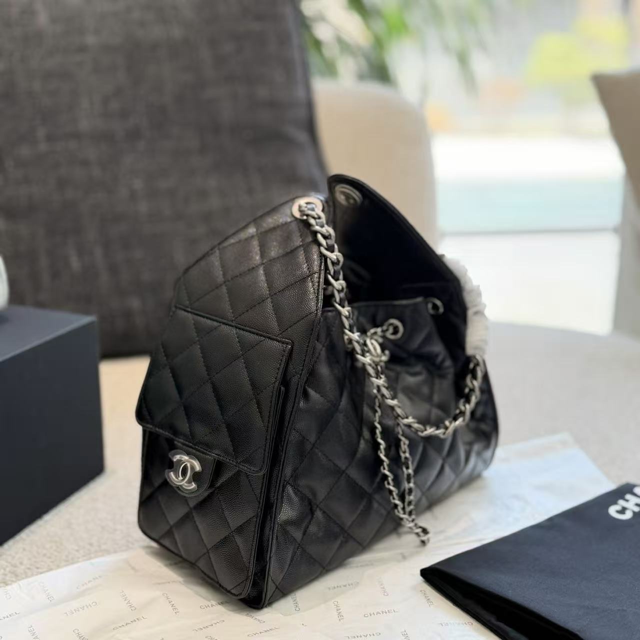 CHANE1 チェーンレザーバケットバッグ【50％割引+送料無料】