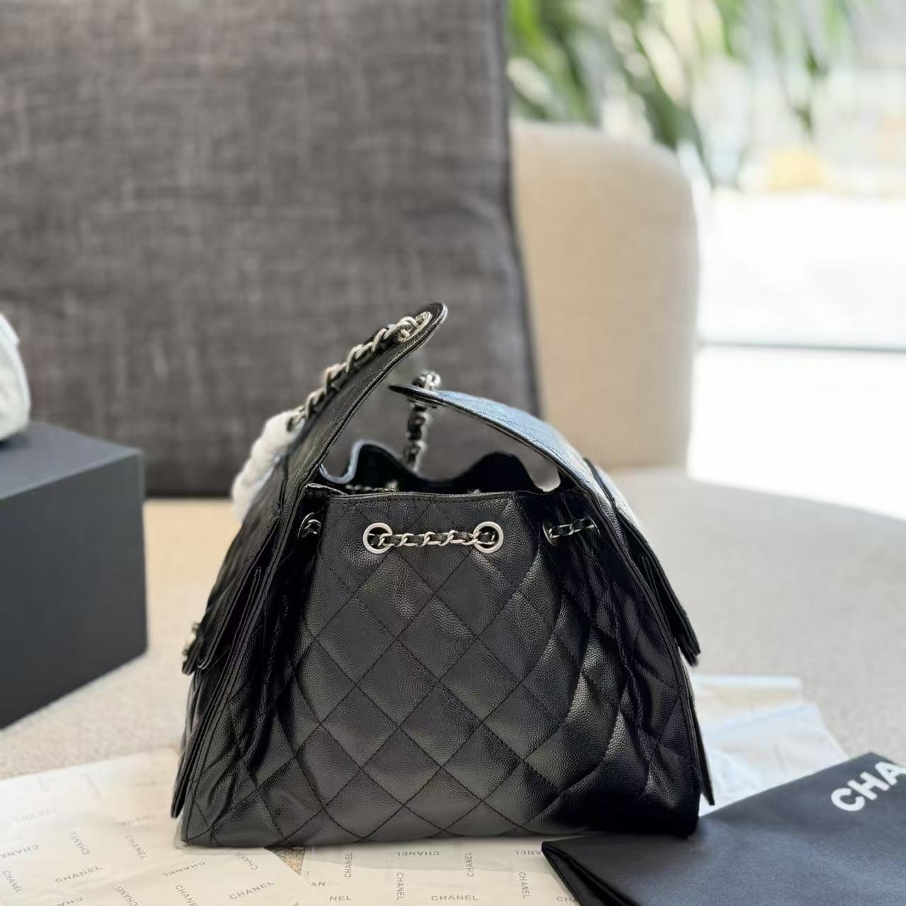 CHANE1 チェーンレザーバケットバッグ【50％割引+送料無料】