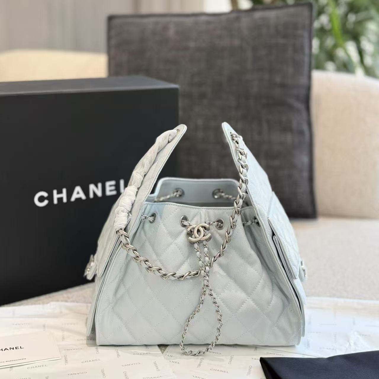 CHANE1 チェーンレザーバケットバッグ【50％割引+送料無料】