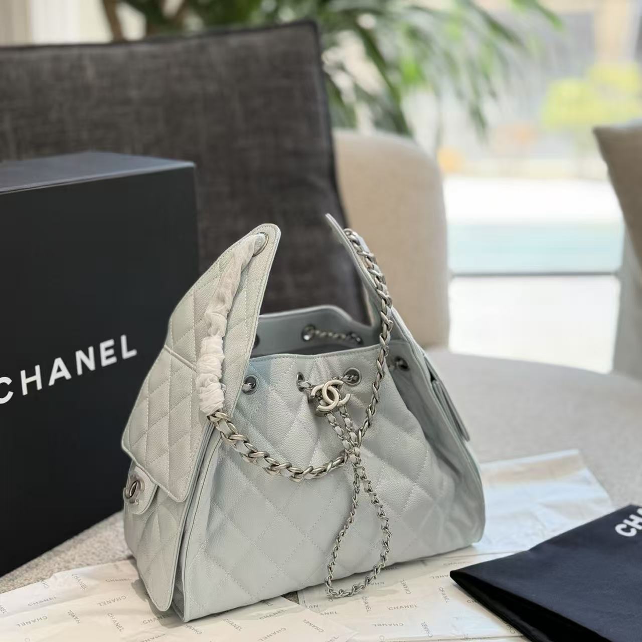 CHANE1 チェーンレザーバケットバッグ【50％割引+送料無料】