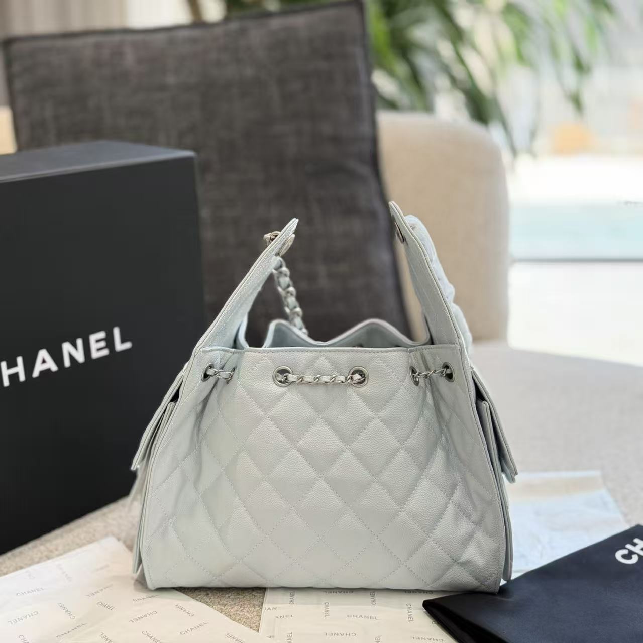 CHANE1 チェーンレザーバケットバッグ【50％割引+送料無料】