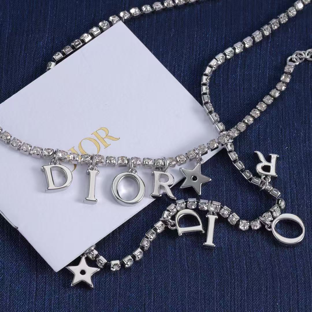 DIOR レター＆ダイヤモンド ブレスレット＋ネックレス 2点セット【 50％割引+送料無料】
