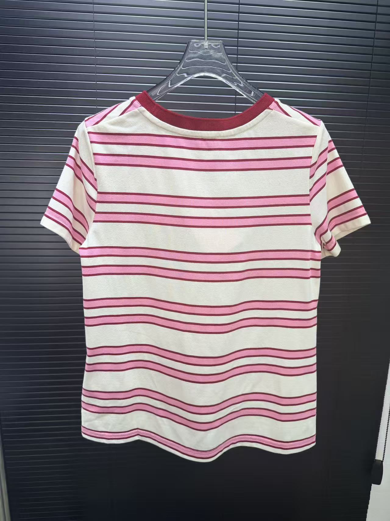 M1UM1U ストライプ柄レターTシャツ【50％割引+送料無料】