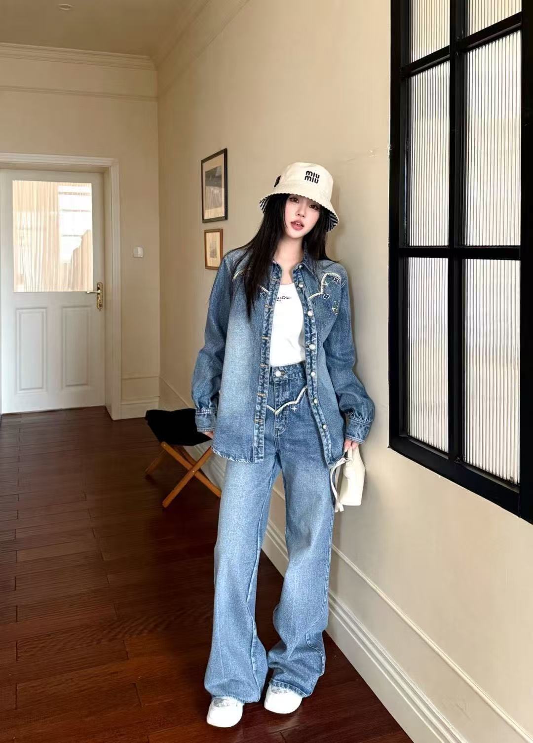 LV刺繍入りデニムトラウザーズ／ジャケット【50％割引+送料無料】