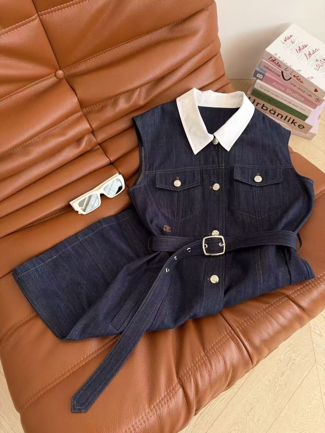 CEL1NE 襟付きボタンダウンデニムノースリーブドレス【50％割引+送料無料】