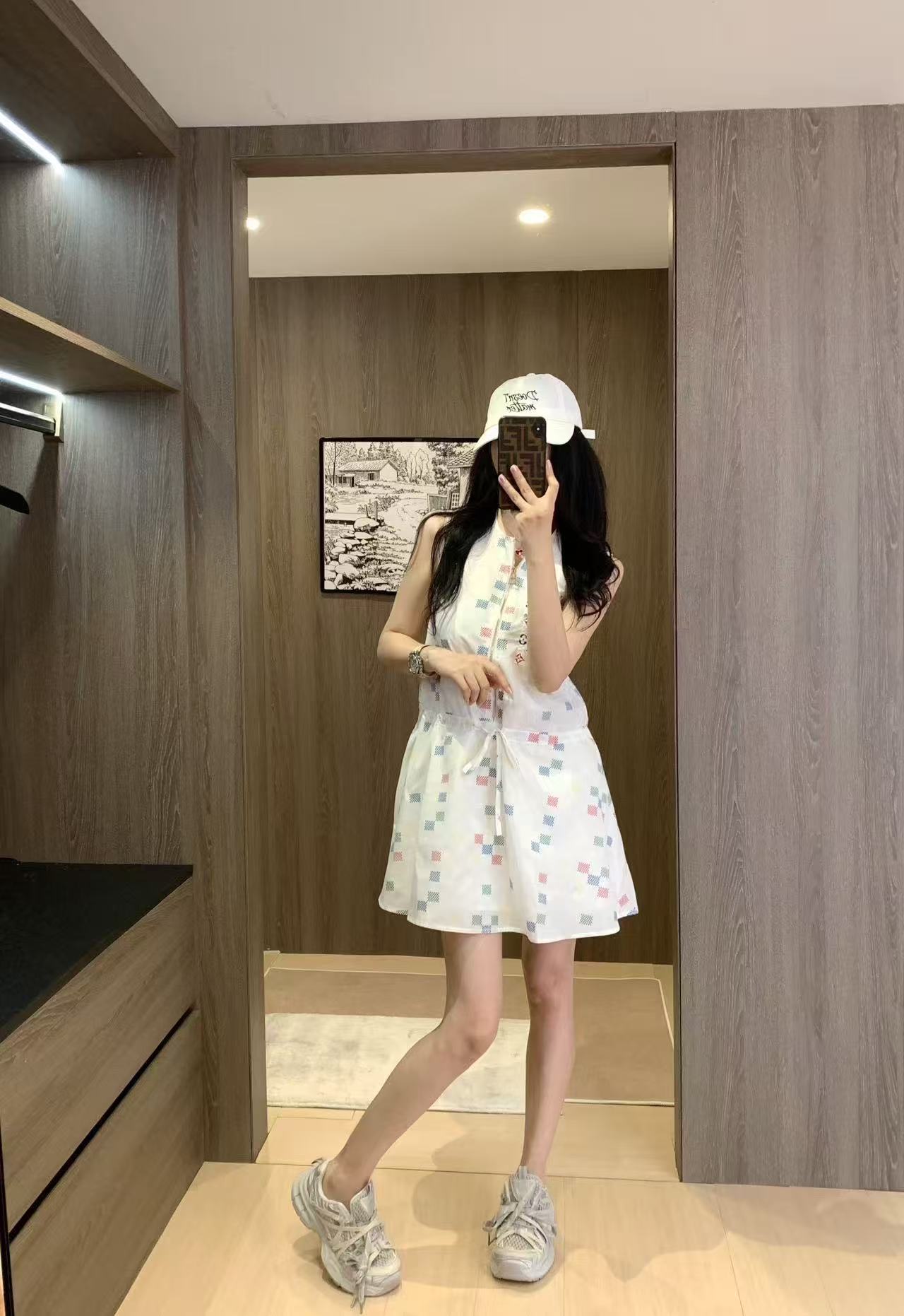 LV チェック柄ポケット ノースリーブドレス【50％割引+送料無料】