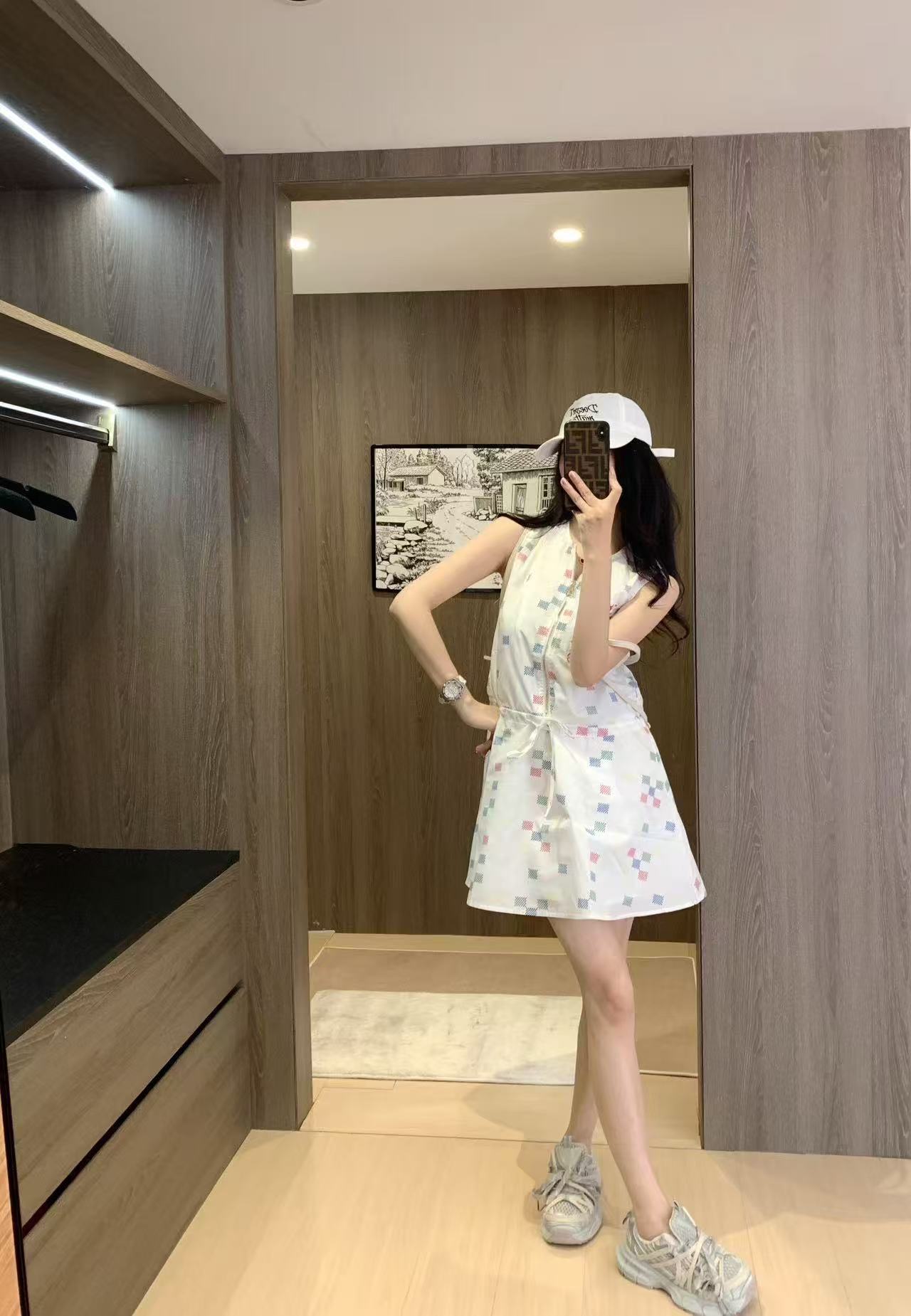 LV チェック柄ポケット ノースリーブドレス【50％割引+送料無料】