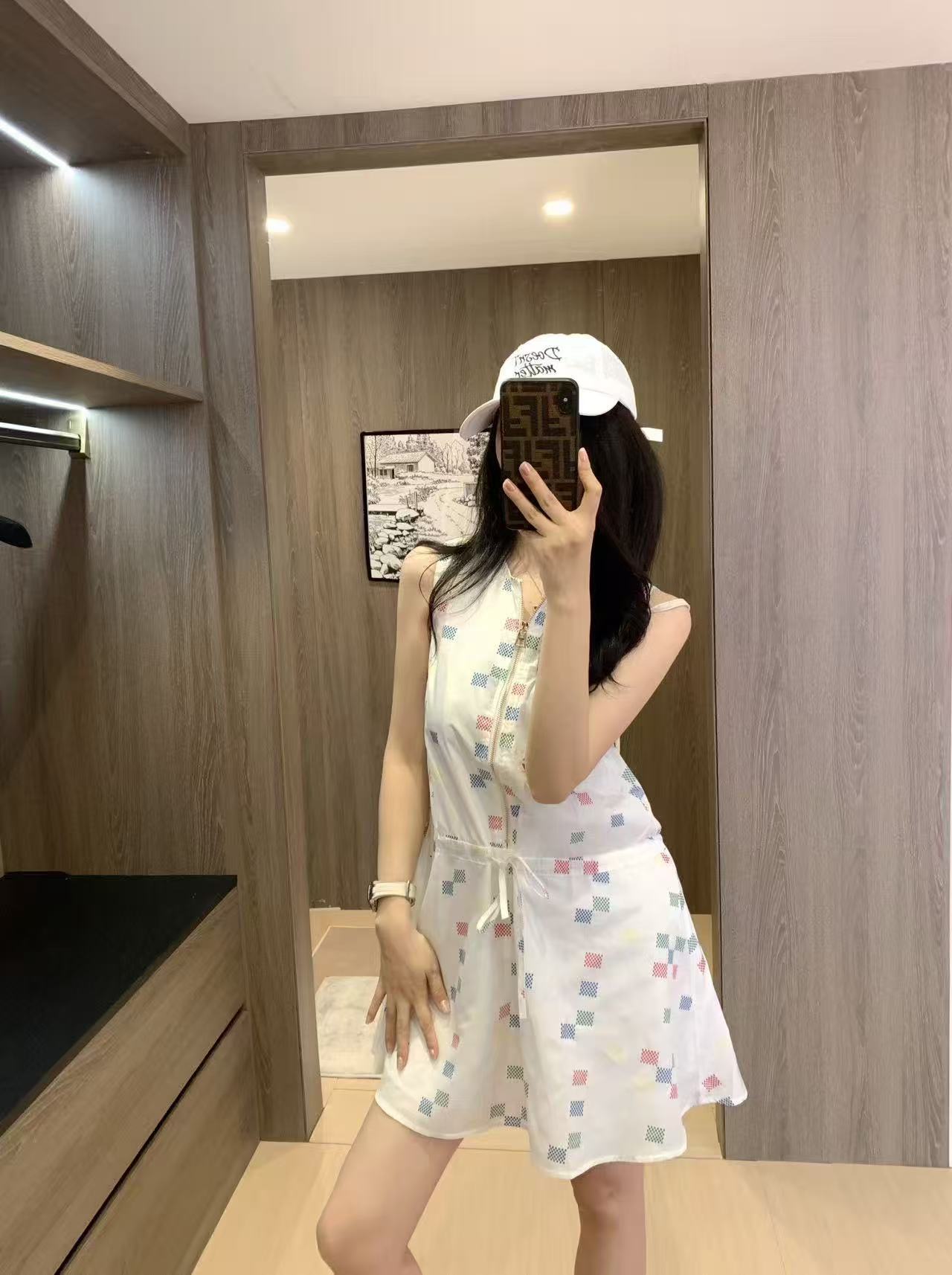 LV チェック柄ポケット ノースリーブドレス【50％割引+送料無料】