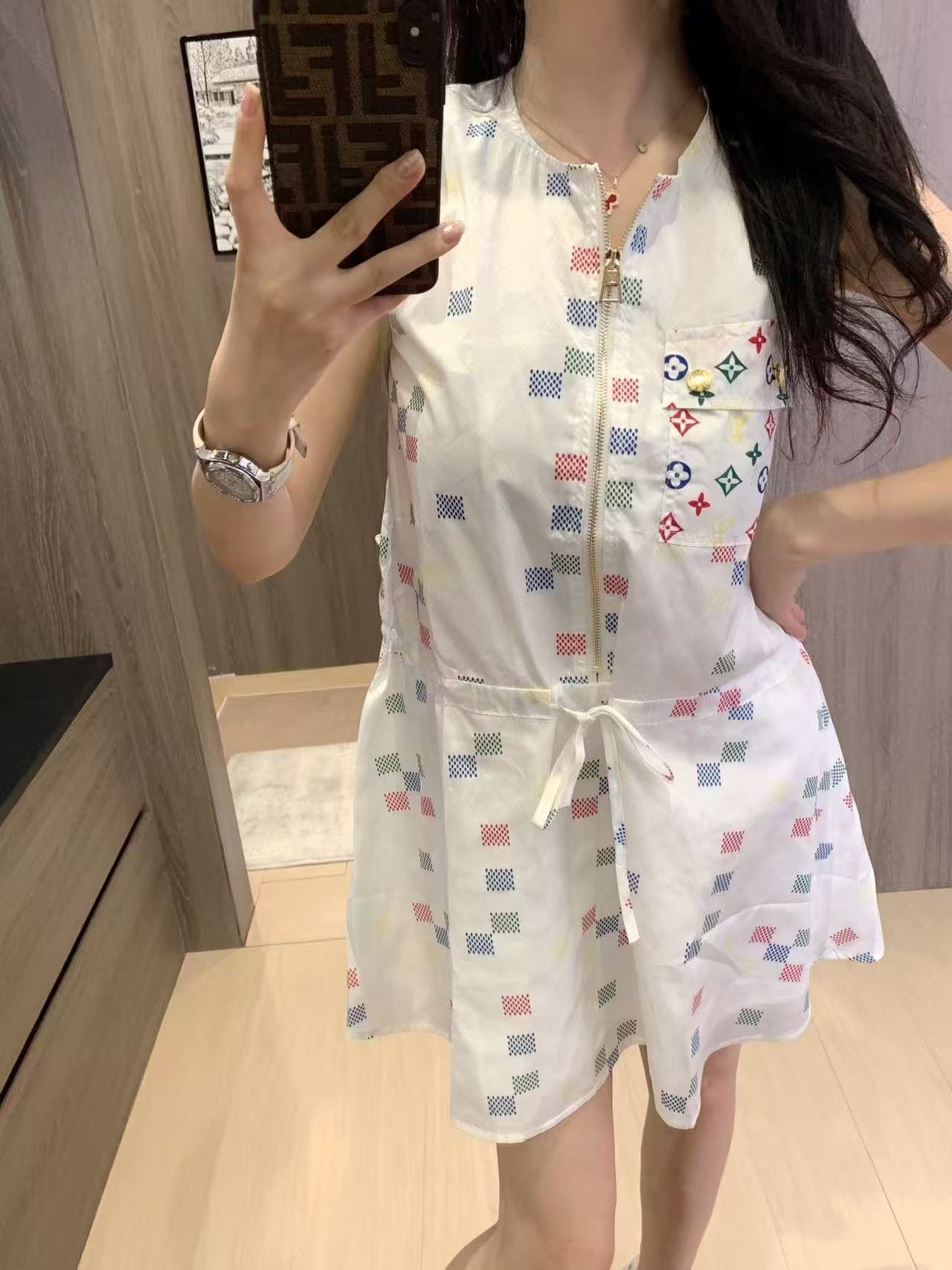 LV チェック柄ポケット ノースリーブドレス【50％割引+送料無料】