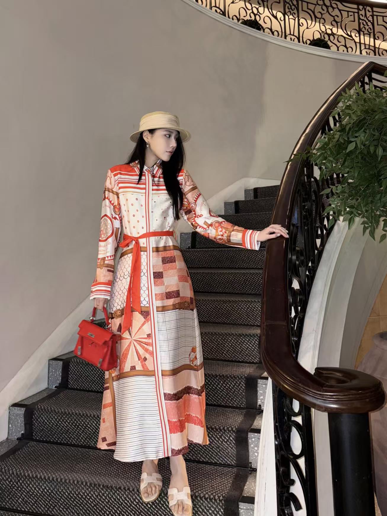 HERME5柄入り長袖ワンピース【50％割引+送料無料】