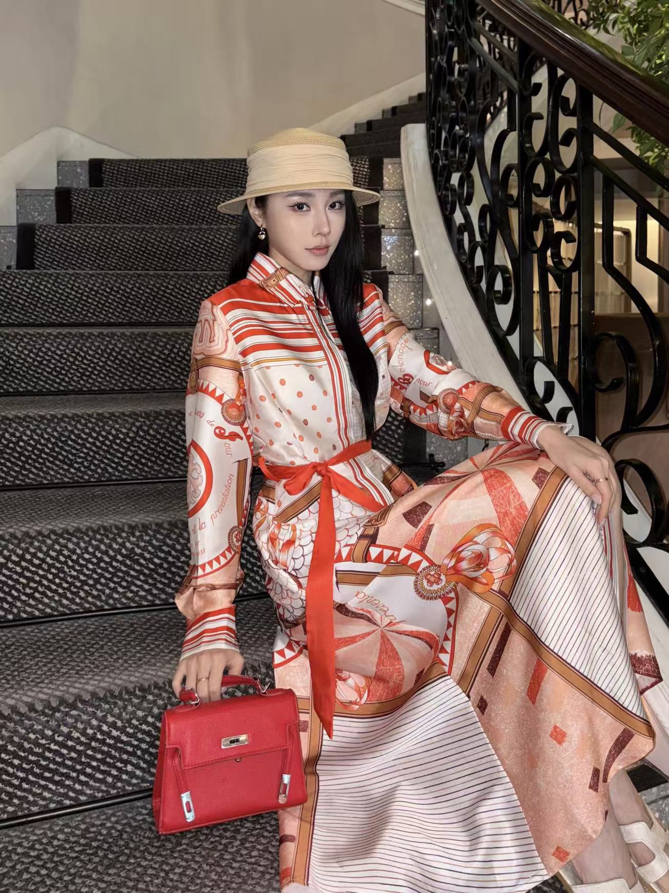 HERME5柄入り長袖ワンピース【50％割引+送料無料】