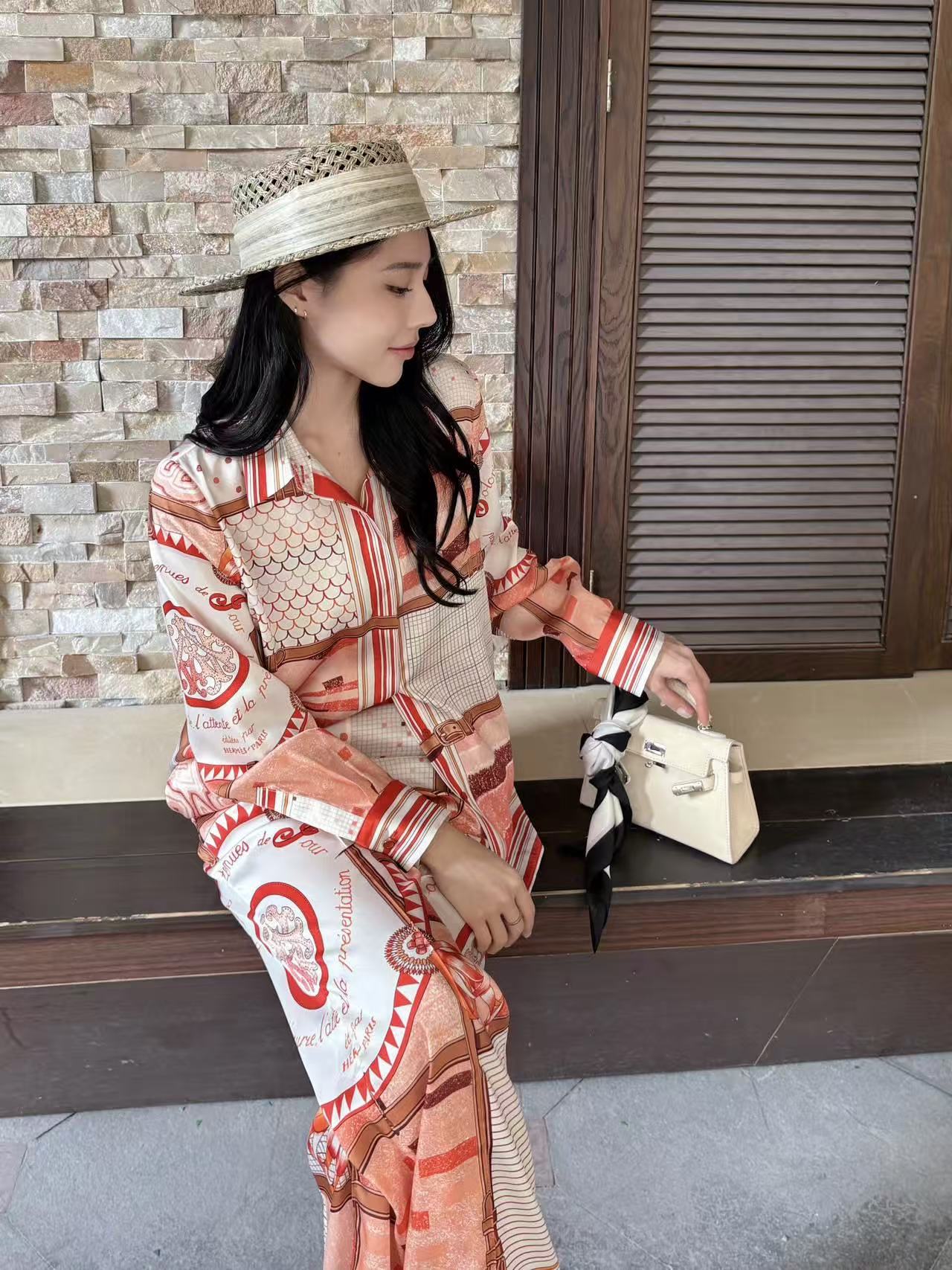 HERME5柄入り長袖ワンピース【50％割引+送料無料】