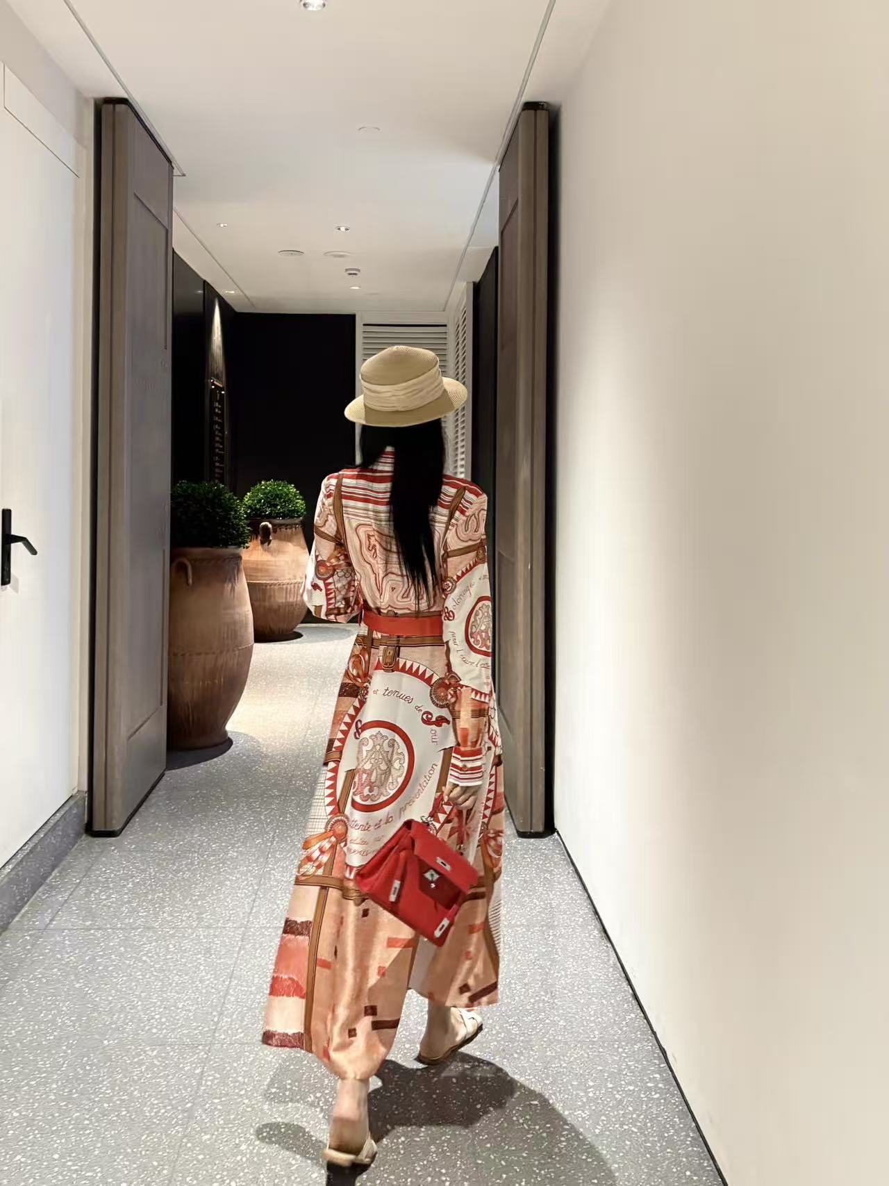 HERME5柄入り長袖ワンピース【50％割引+送料無料】