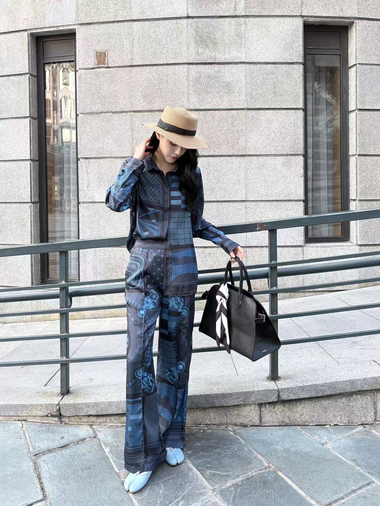 HERME5青いプリントシャツとズボン【50％割引+送料無料】