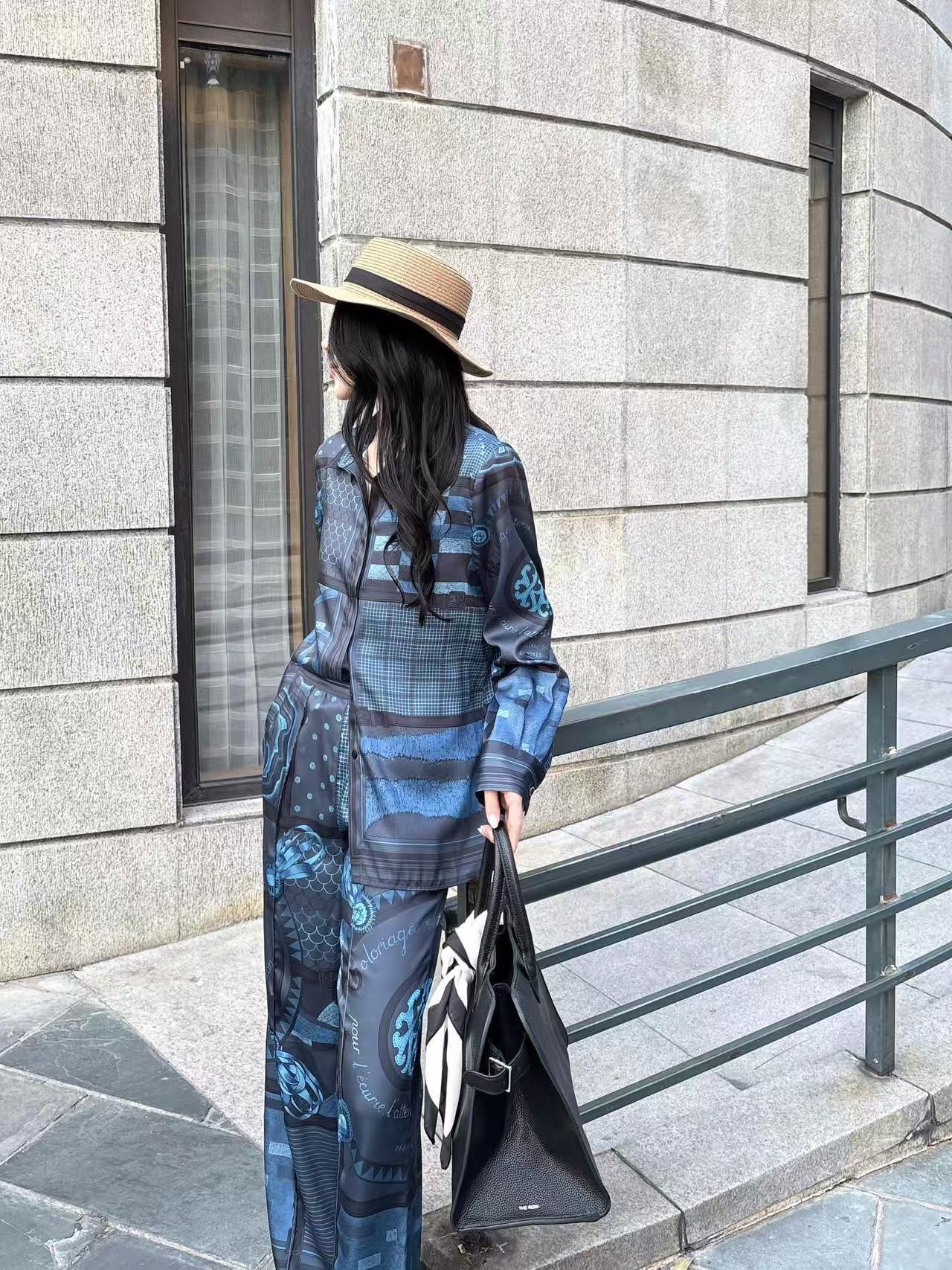 HERME5青いプリントシャツとズボン【50％割引+送料無料】