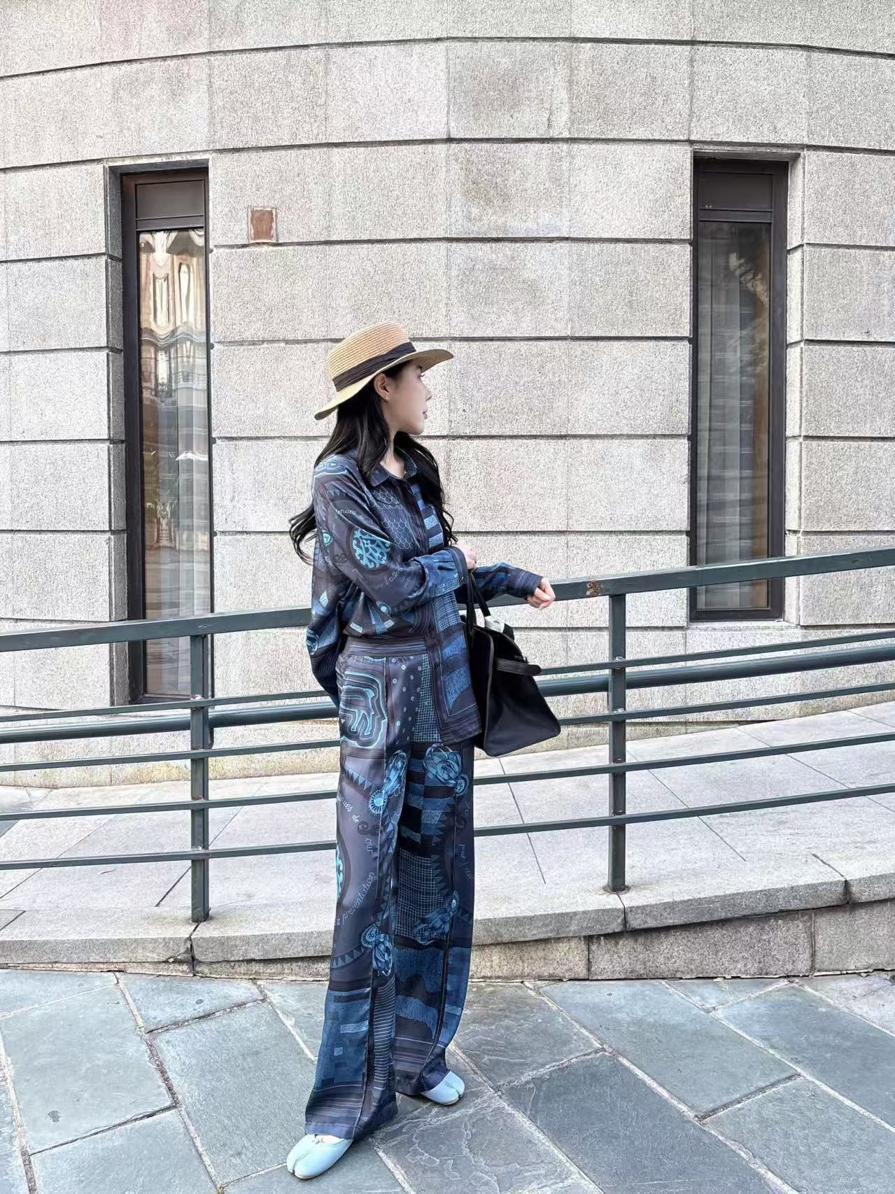 HERME5青いプリントシャツとズボン【50％割引+送料無料】