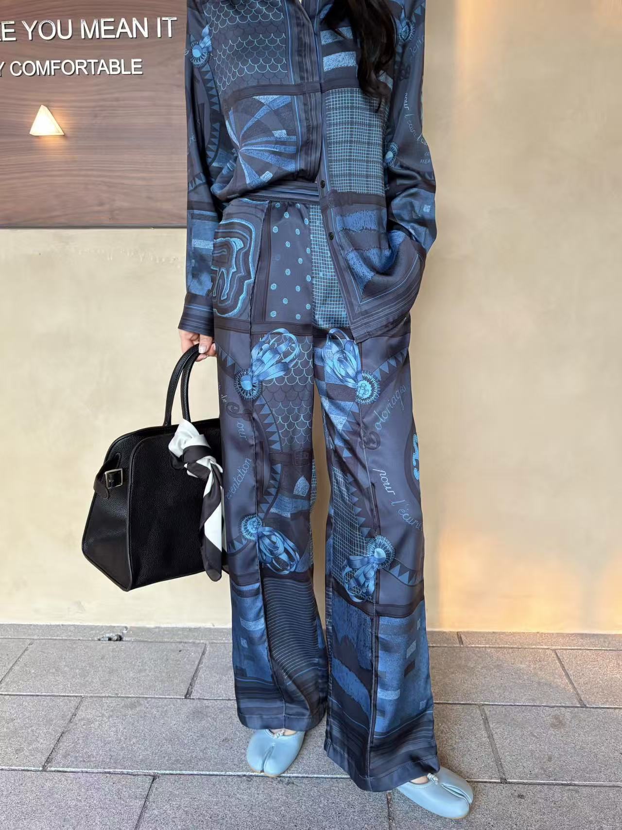 HERME5青いプリントシャツとズボン【50％割引+送料無料】