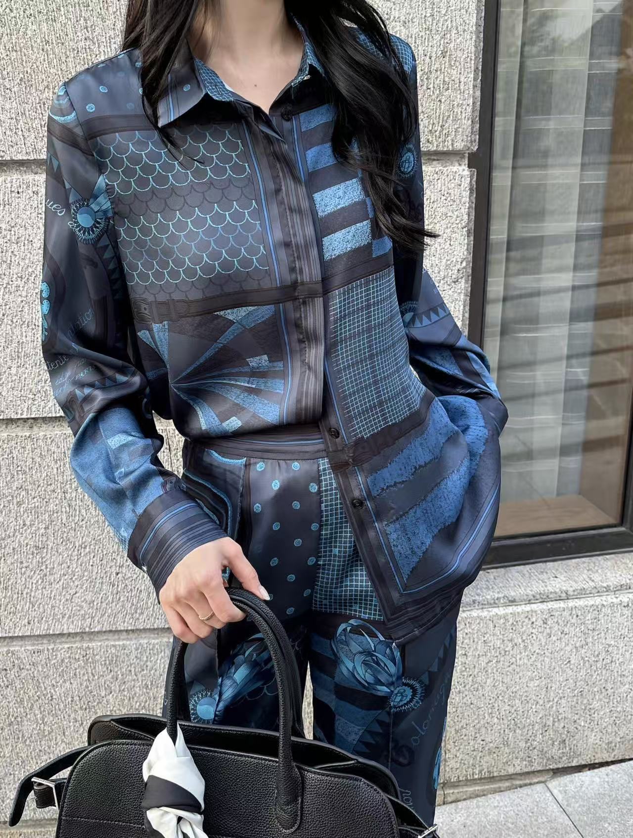 HERME5青いプリントシャツとズボン【50％割引+送料無料】