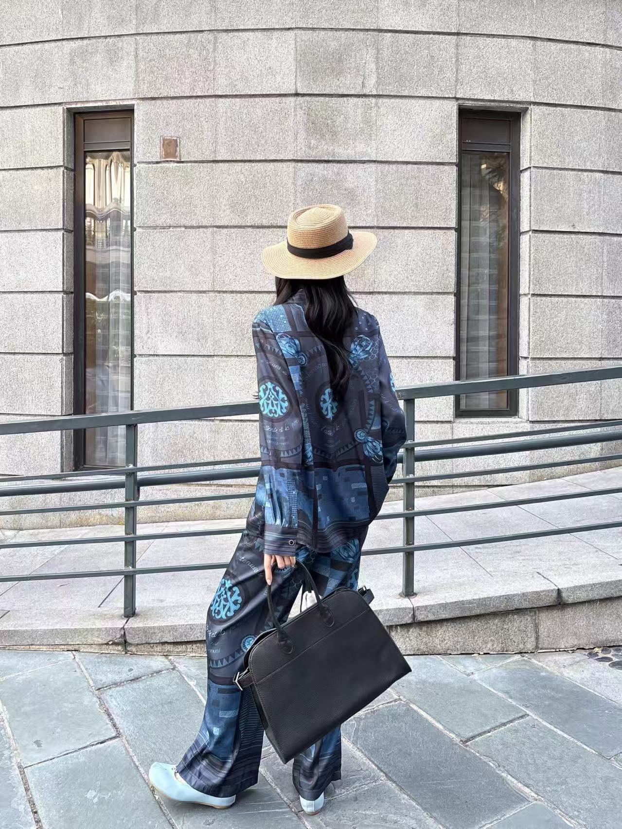 HERME5青いプリントシャツとズボン【50％割引+送料無料】