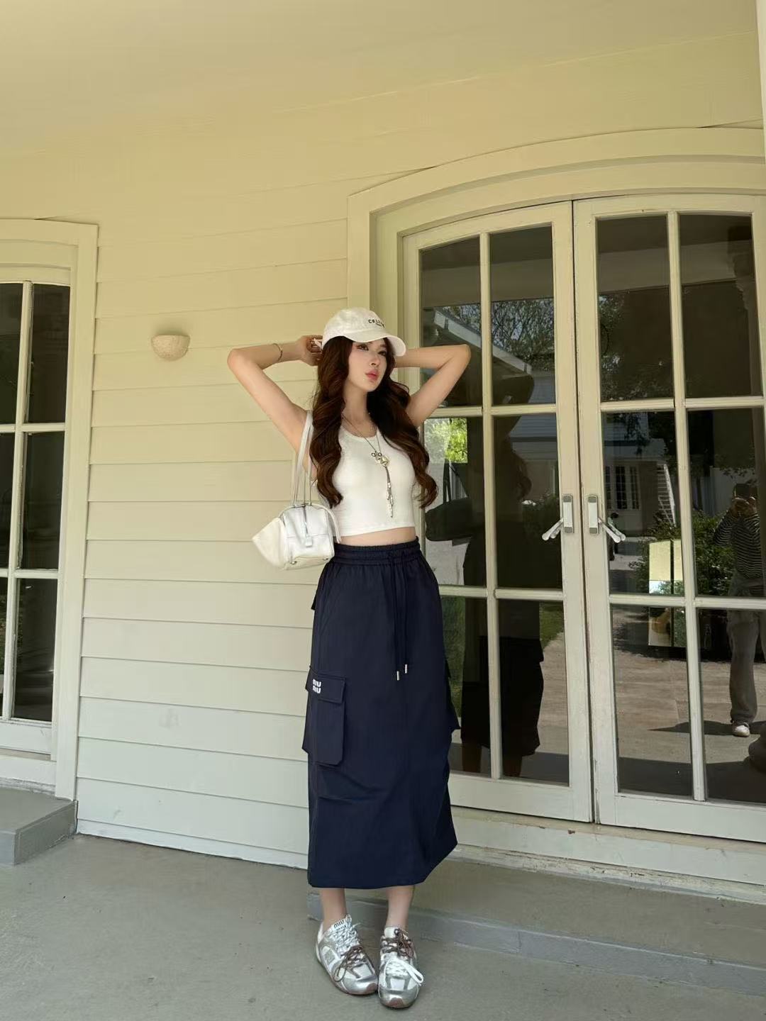 M1UM1U ウエストゴム入りミディスカート【50％割引+送料無料】