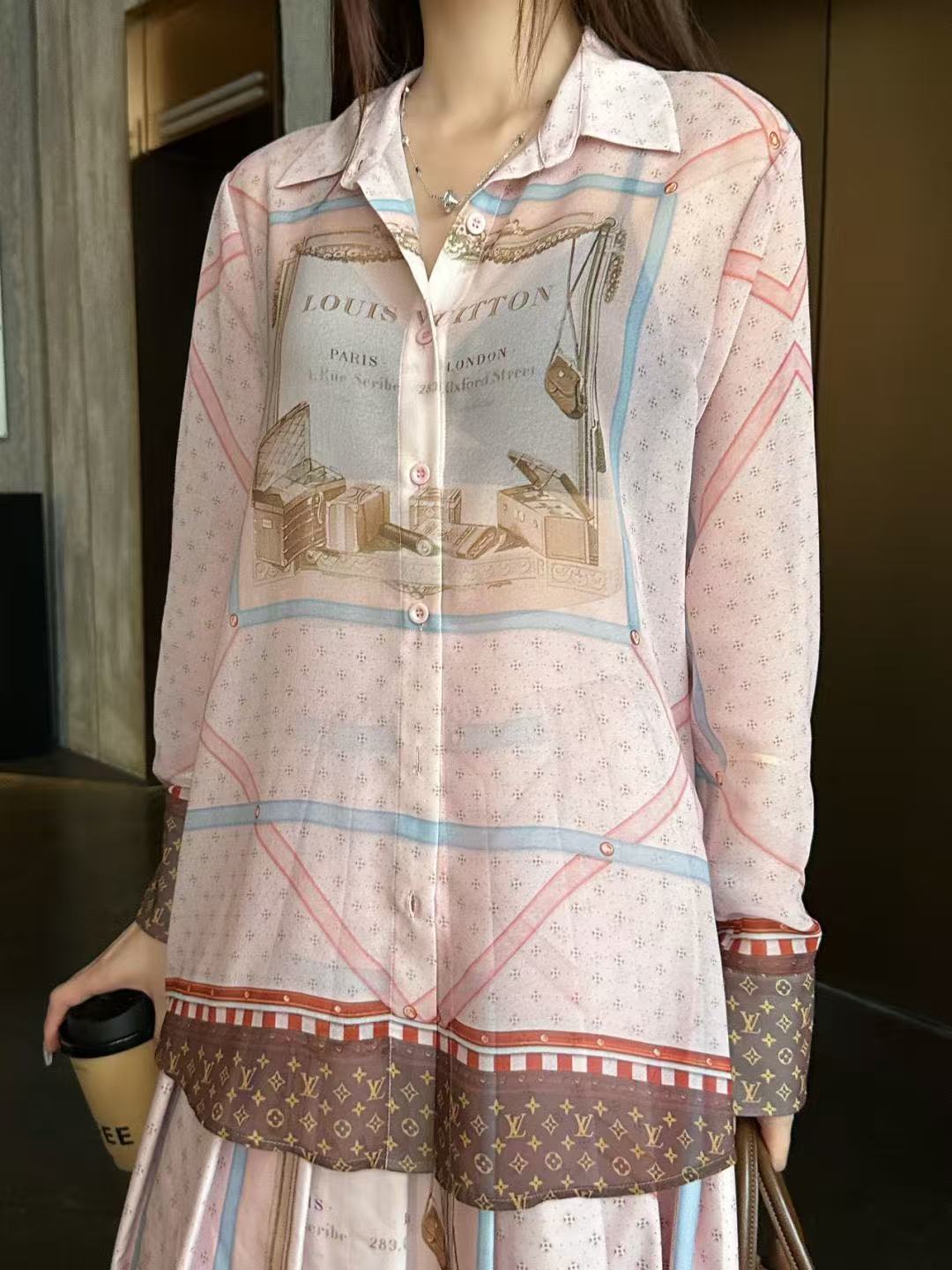 LVプリントシャツ＋スカートのツーピースセット【50％割引+送料無料】