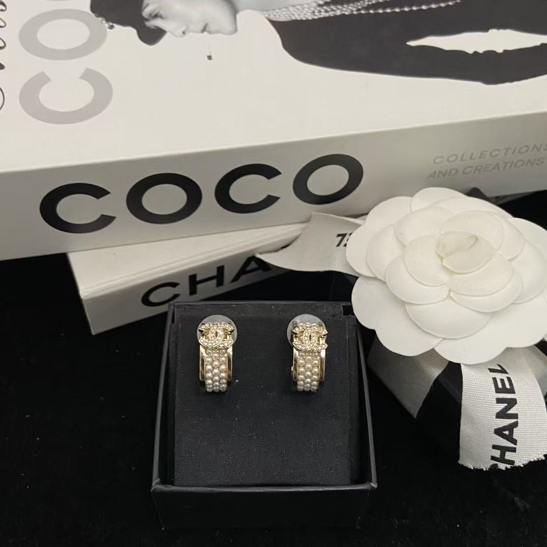 CHANE1 ダブルCパールフープピアス【50％割引+送料無料】