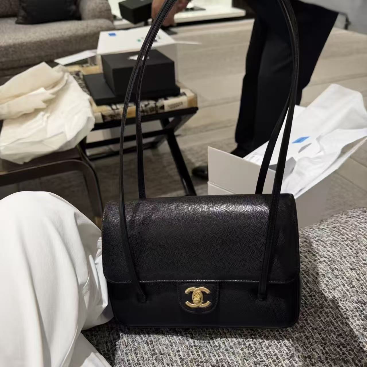 CHANE1 ダブルC レザーショルダーバッグ【50％割引+送料無料】