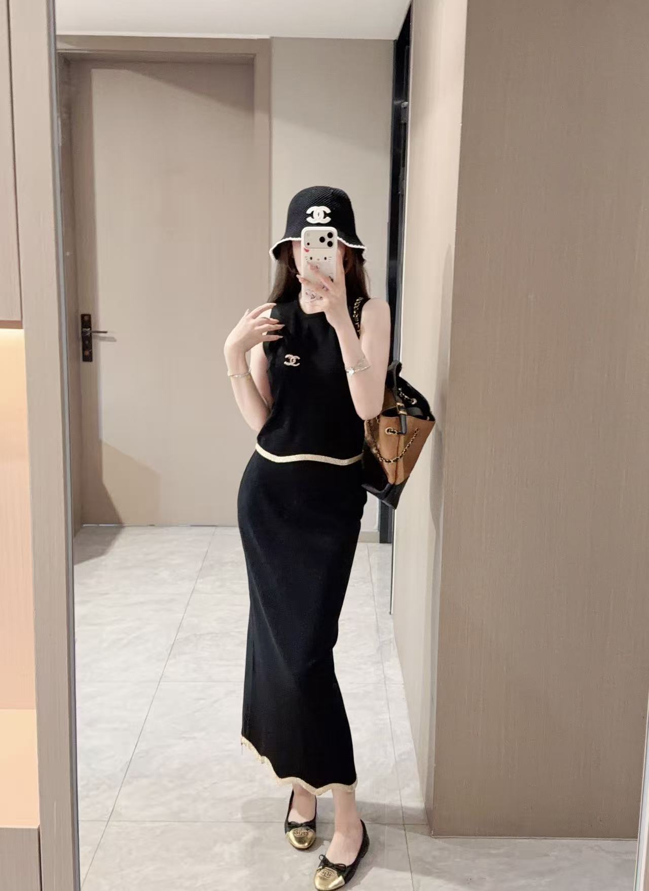 CHANE1 ダブルC ウールベスト＋スカート ツーピースセット【50％割引+送料無料】