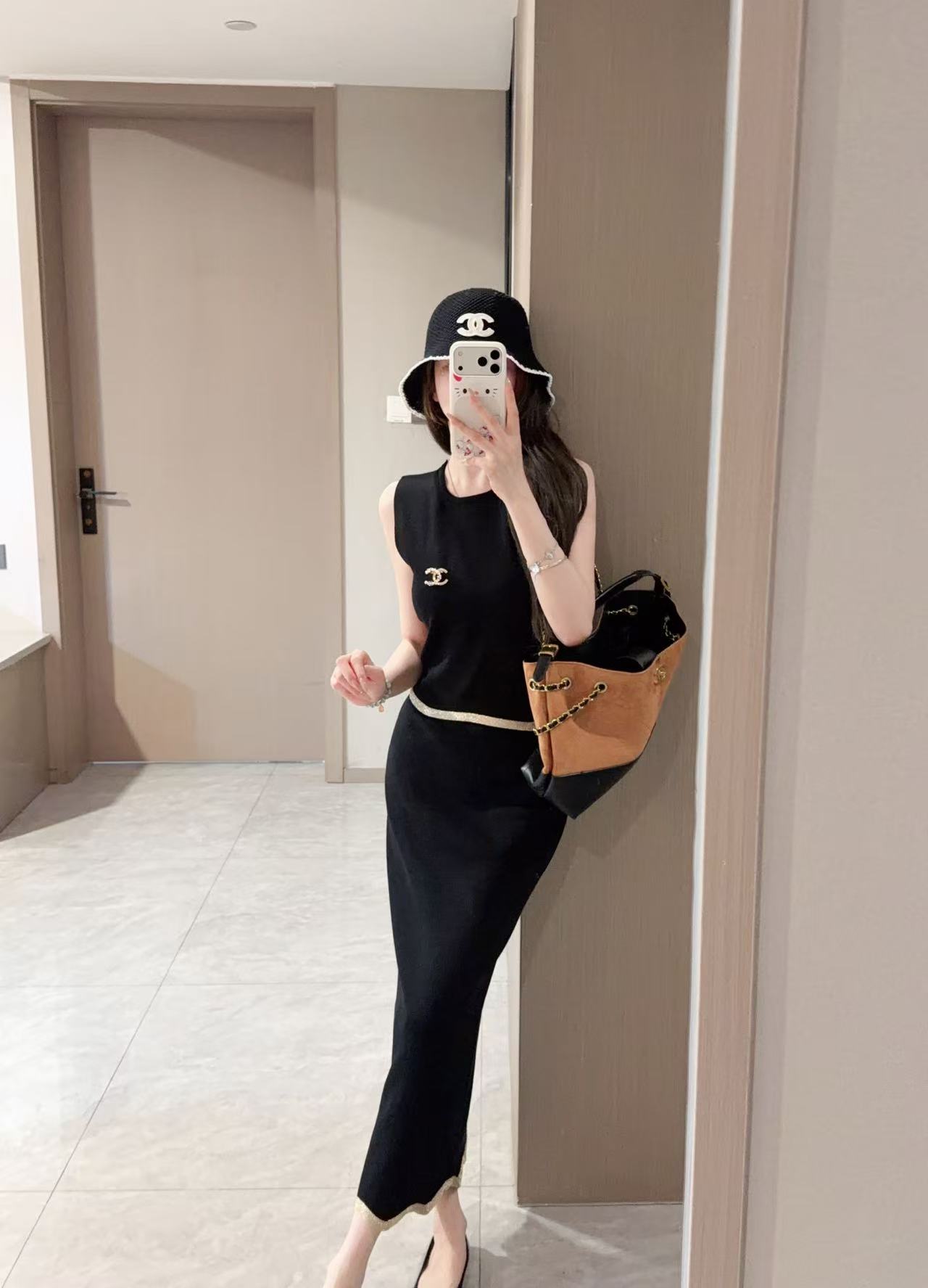 CHANE1 ダブルC ウールベスト＋スカート ツーピースセット【50％割引+送料無料】