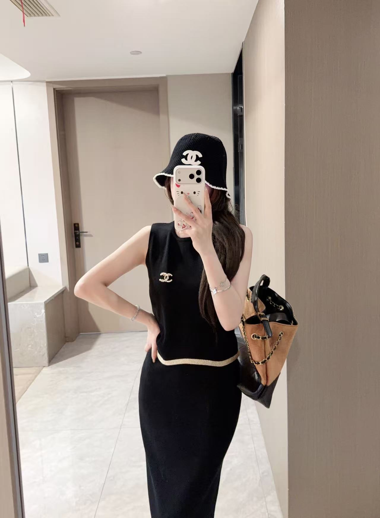 CHANE1 ダブルC ウールベスト＋スカート ツーピースセット【50％割引+送料無料】