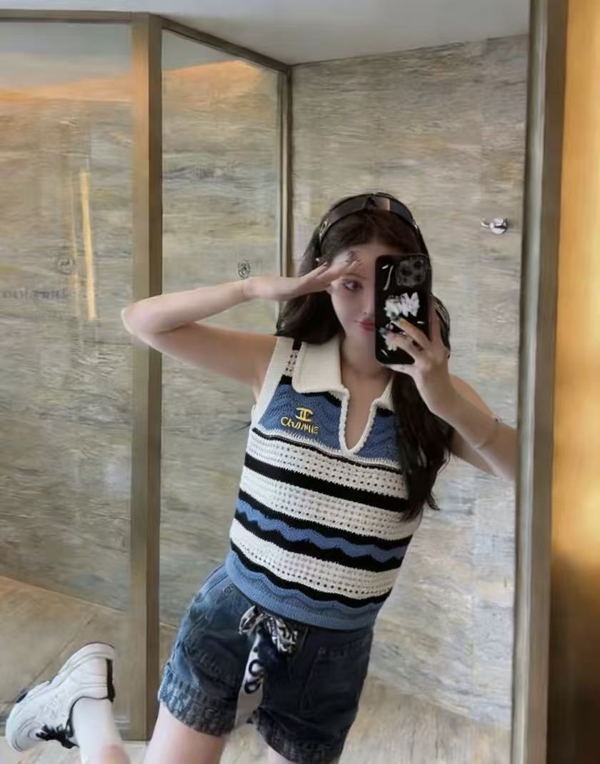 CHANE1 ストライプ刺繍入りゴールド糸ウールセーター【50％割引+送料無料】